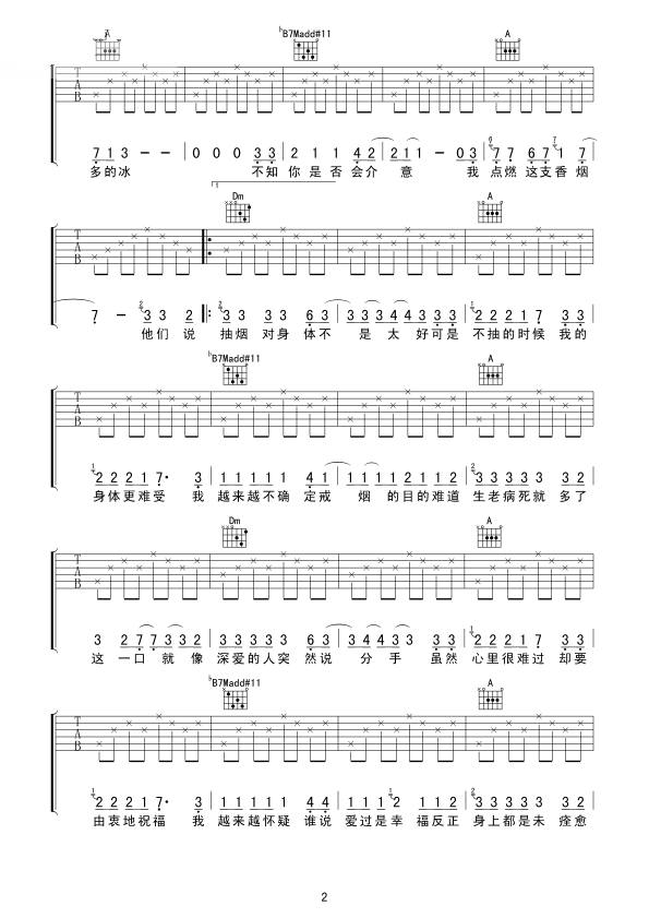 陈楚生《瘾》吉他谱_F调指法原版弹唱谱