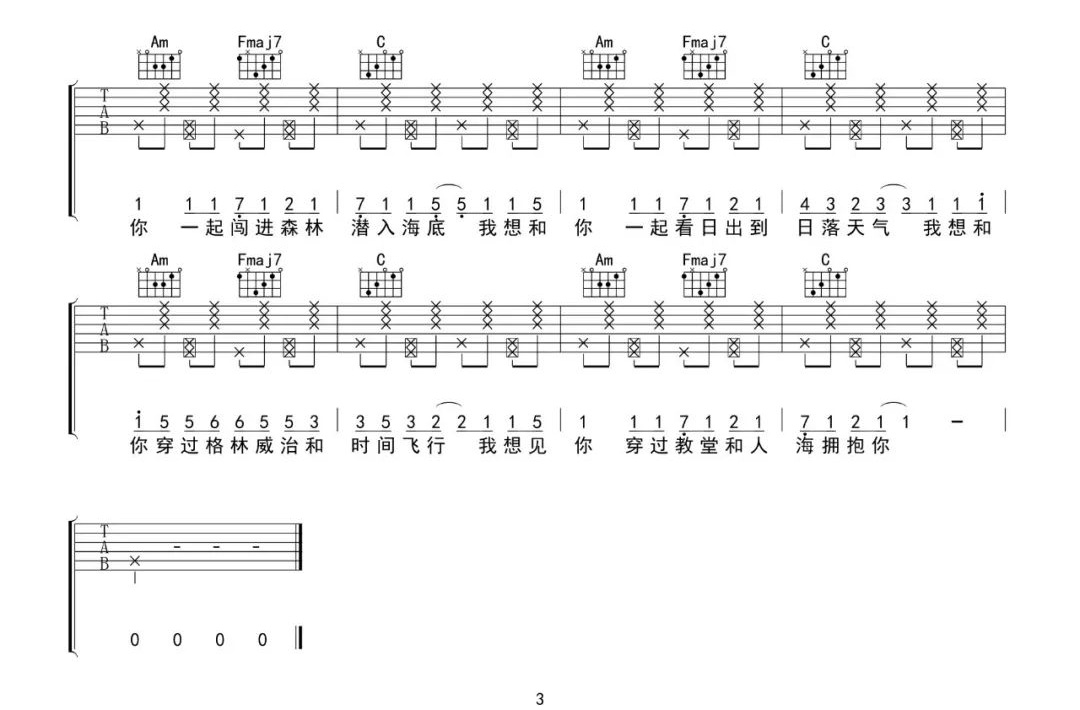 沈以诚/薛明媛《失眠飞行》吉他谱_C调简单版 沈以诚/薛明媛《失眠飞行》吉他谱_C调简单版