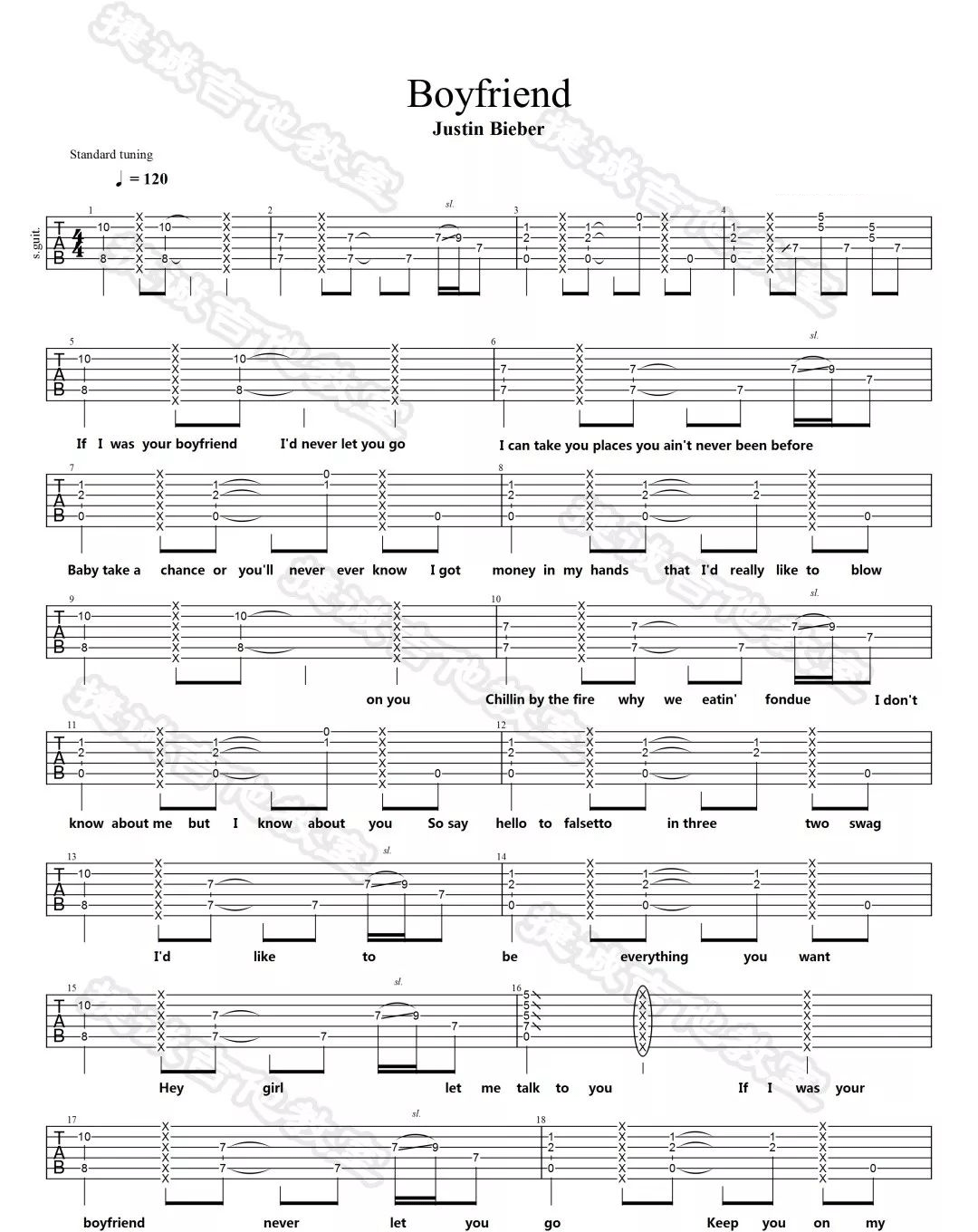 Justin Bieber《Boyfriend》吉他谱_C调原版