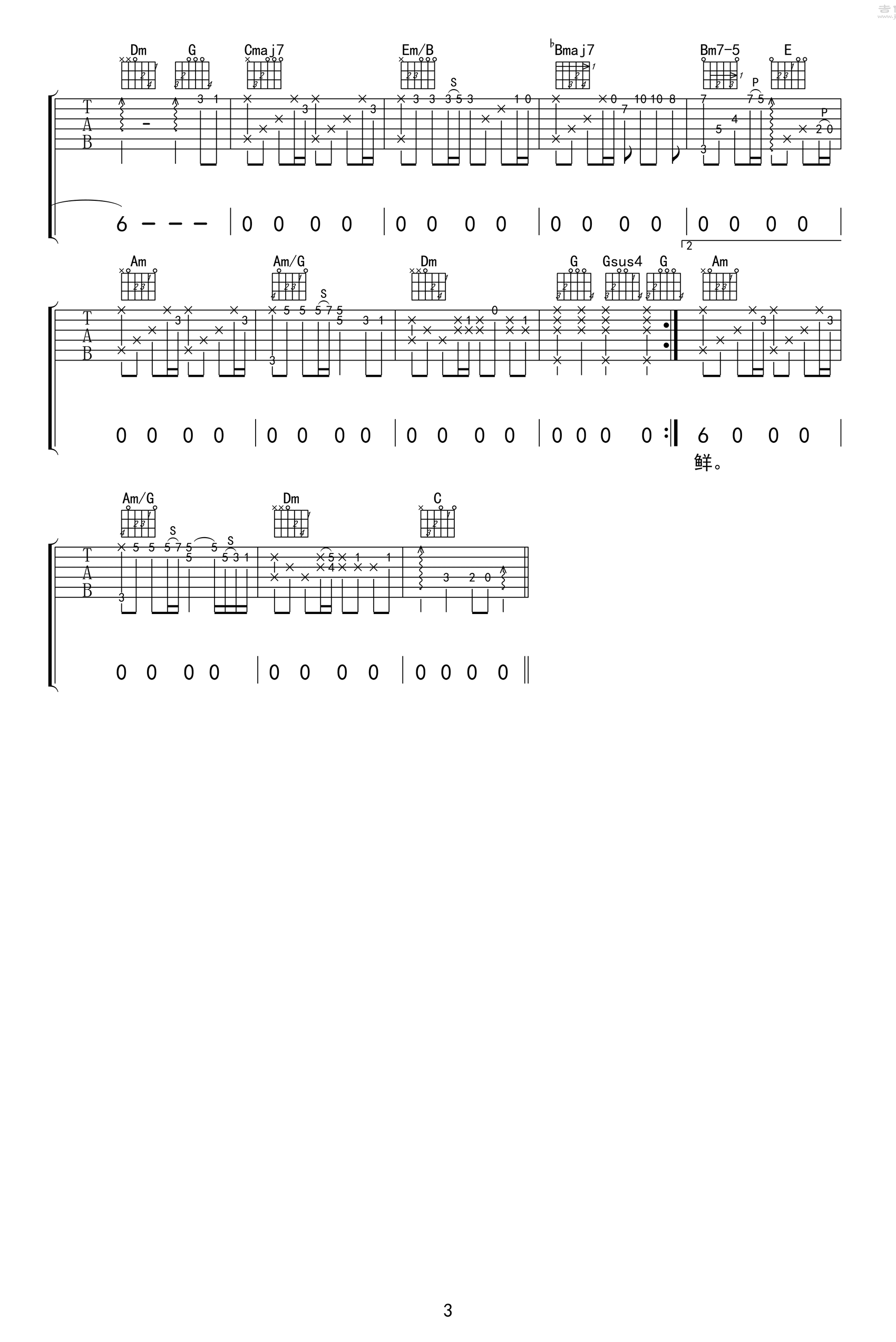张国荣《当年情》吉他谱_C调指法原版弹唱谱-图3
