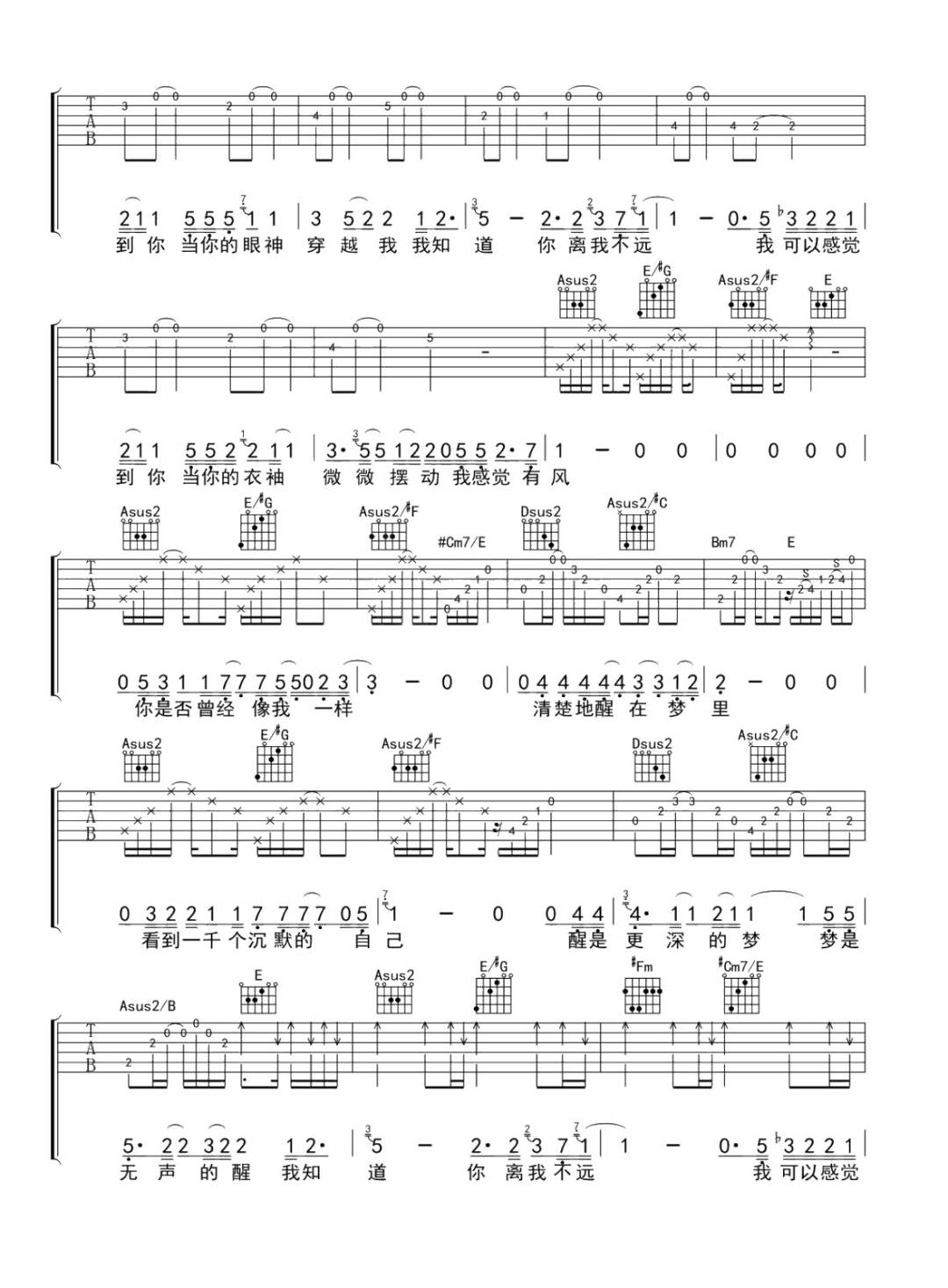 陈楚生《我知道你离我不远》吉他谱_A调原版-图2