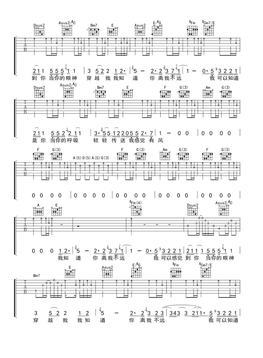 陈楚生《我知道你离我不远》吉他谱_A调原版-图3