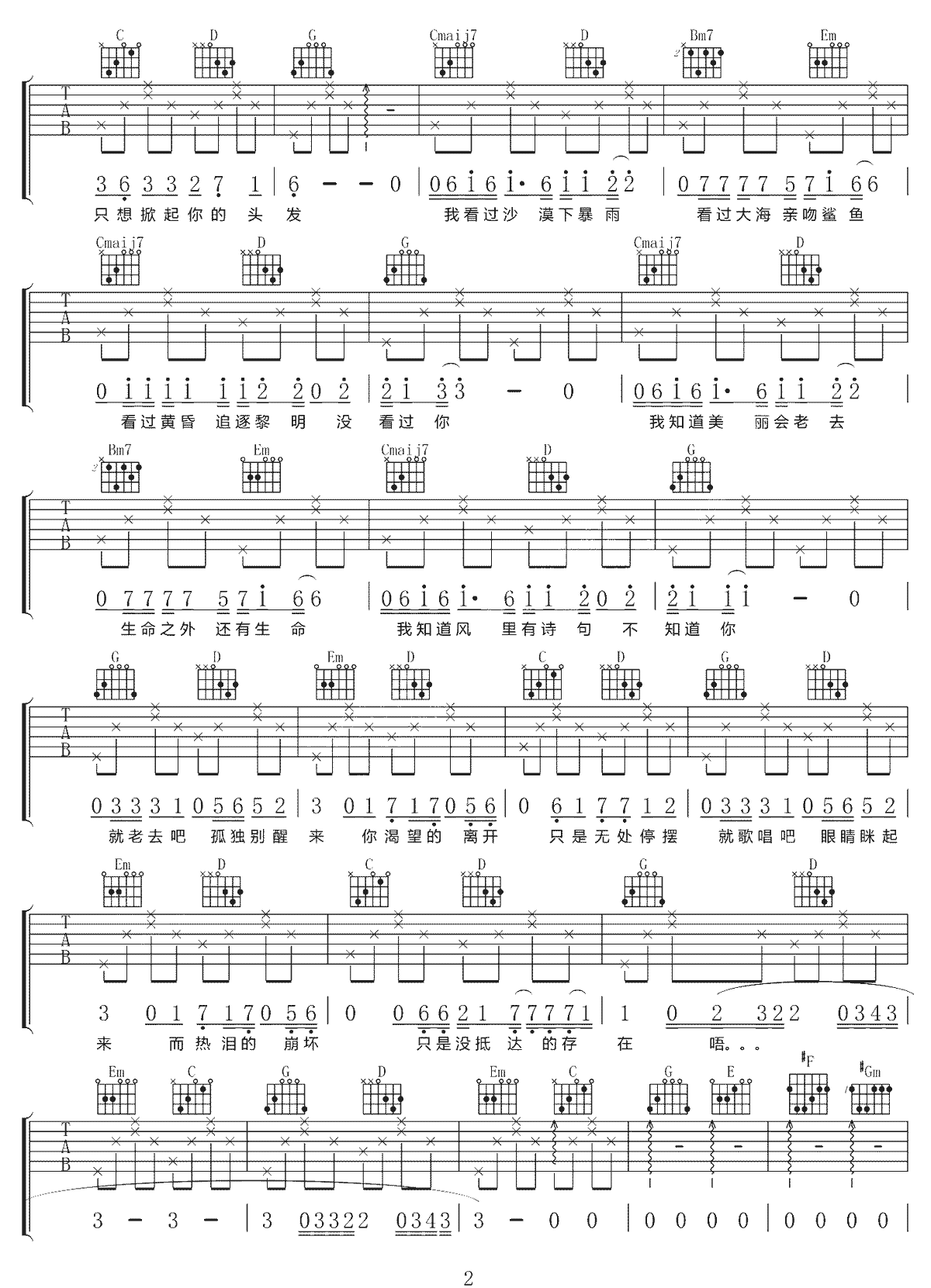 翁大涵《这些民谣一次听个够》吉他谱_G调原版-图2