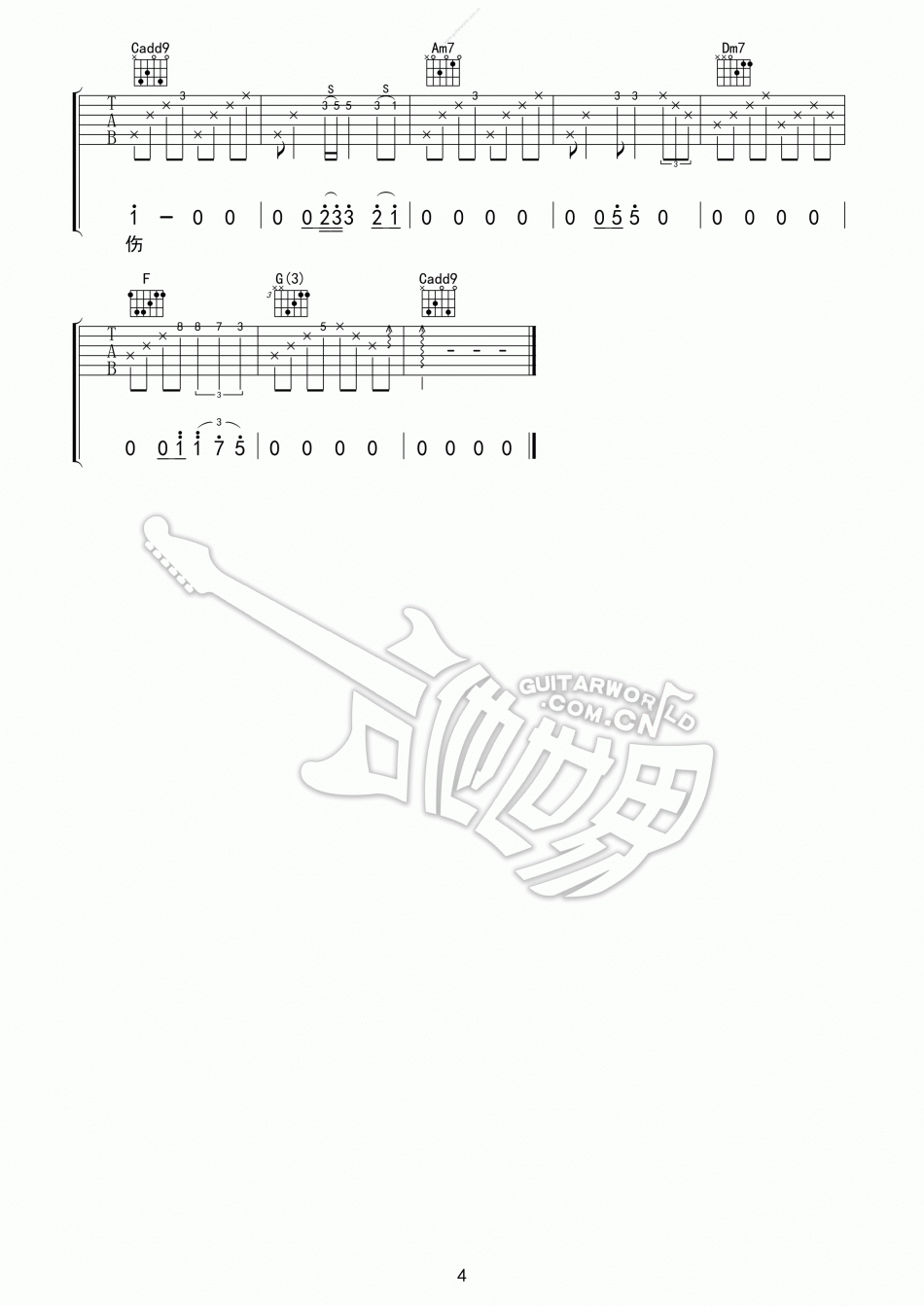 那英《梦一场》吉他谱_C调原版弹唱谱-图4