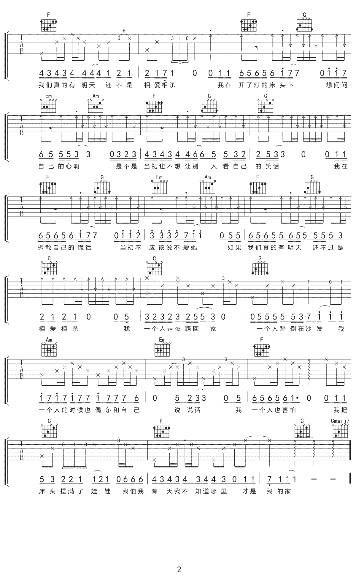 隔壁老樊《关于孤独我想说的话》吉他谱_C调指法-图2