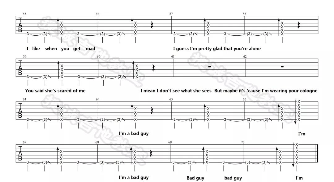 Billie Eilish《Bad Guy》吉他谱_降B调指法-图3