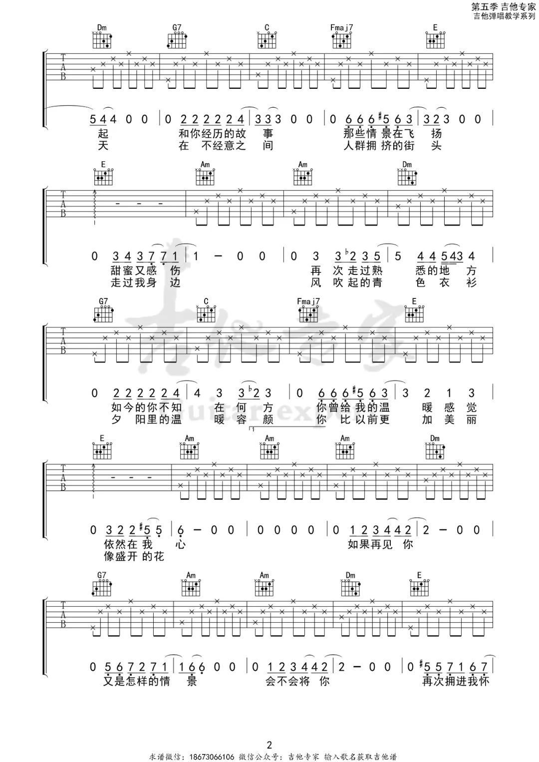 许巍《难忘的一天》吉他谱_C调指法弹唱谱-图2