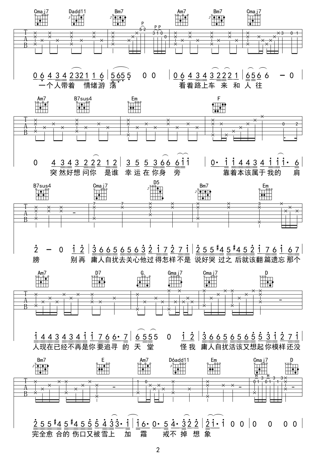 王理文《庸人自扰》吉他谱_G调指法原版弹唱谱-图2