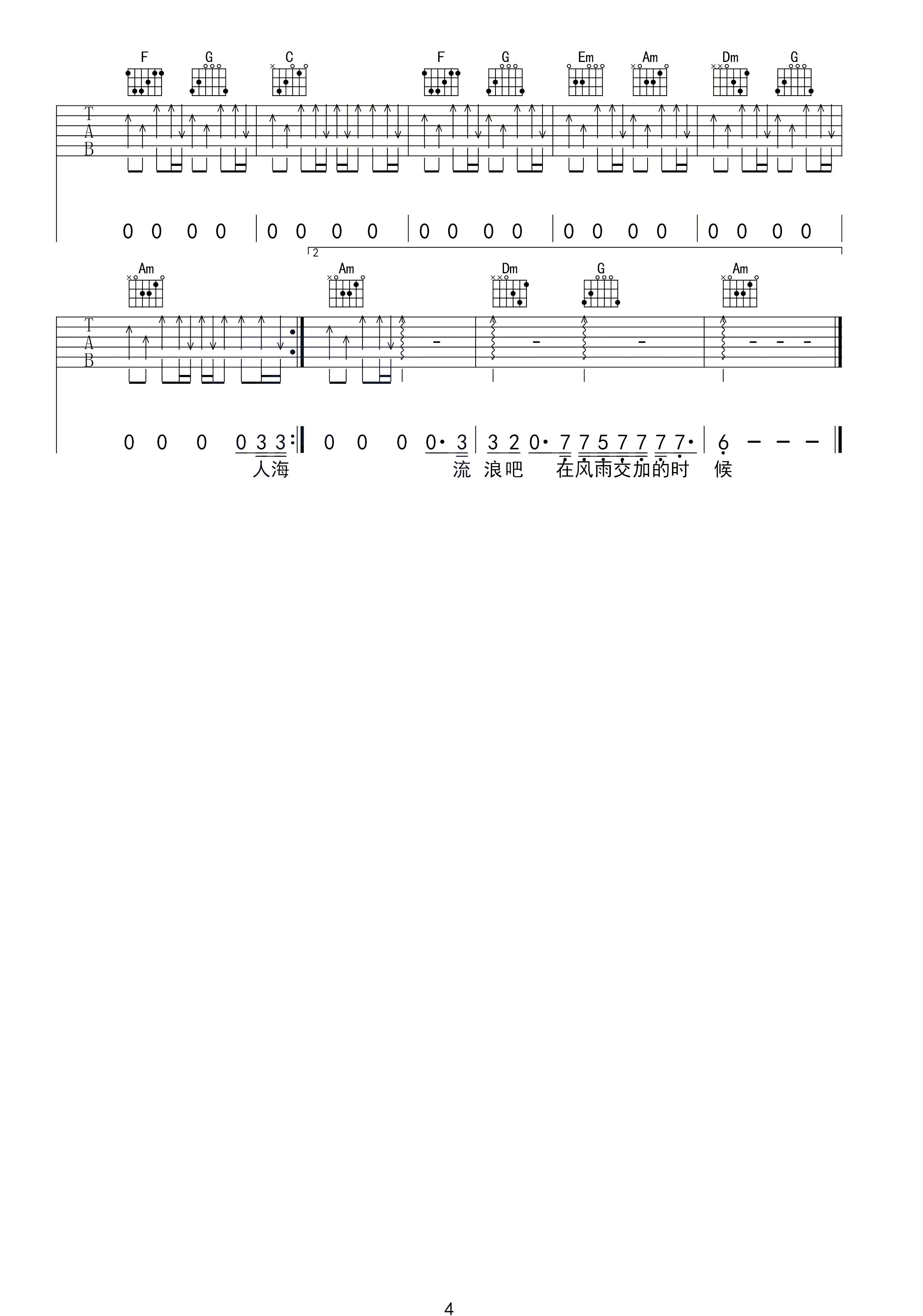 隔壁老樊《四块五》吉他谱_C调指法弹唱谱-图4