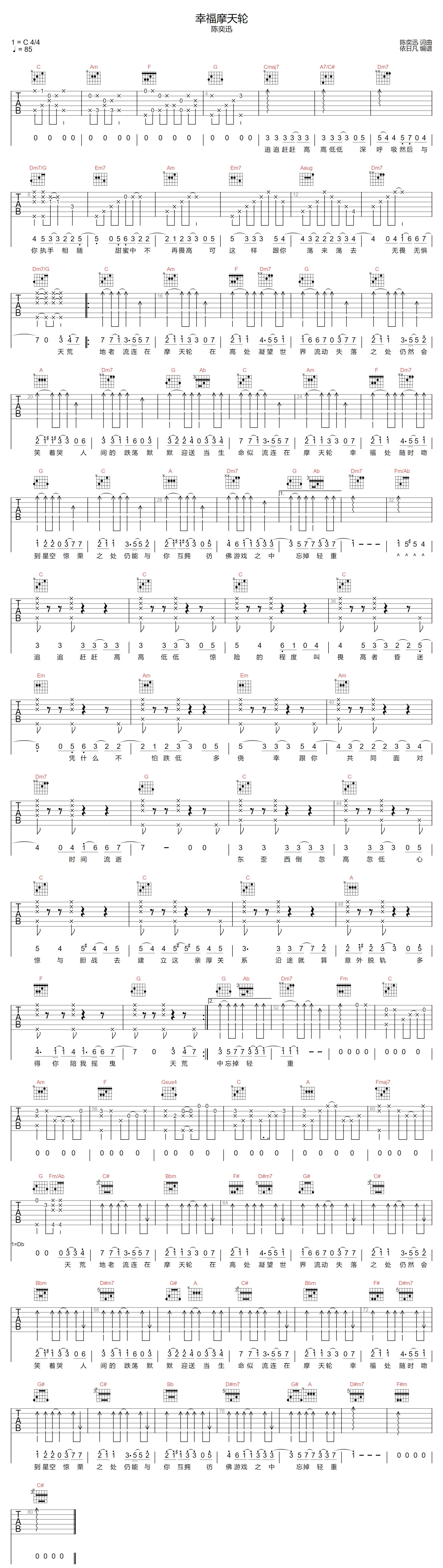 陈奕迅《幸福摩天轮》吉他谱_C调指法-图1