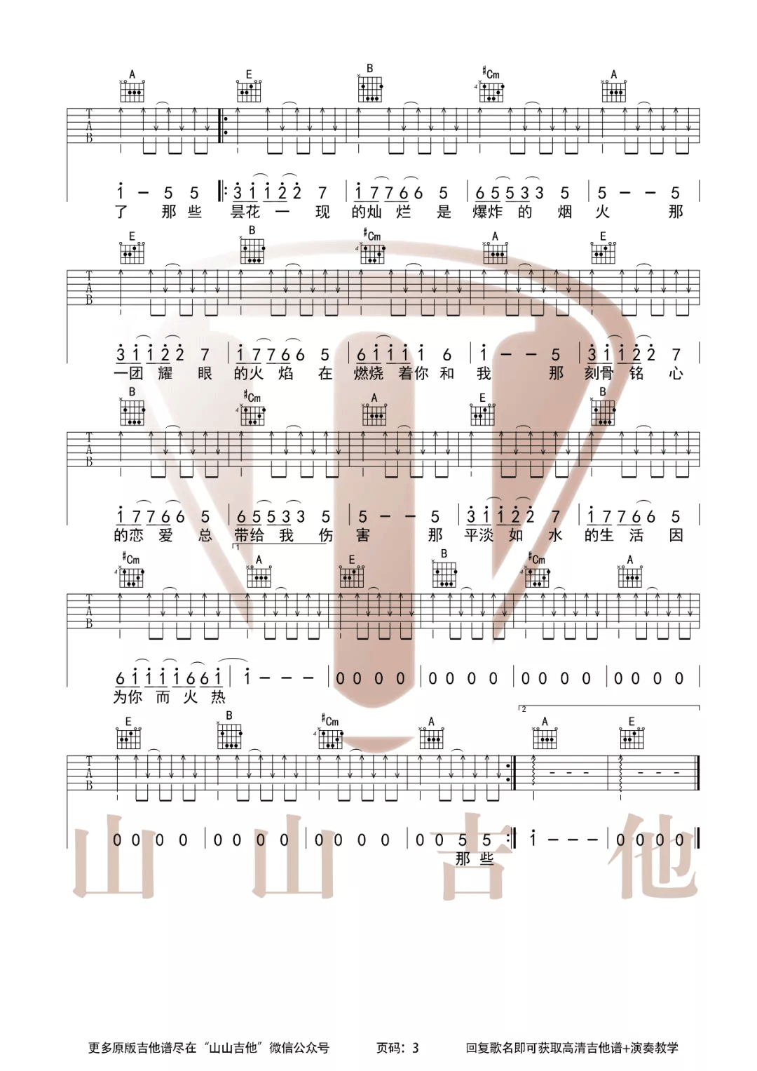 新裤子乐队《生活因你而火热》吉他谱_E调指法-图3