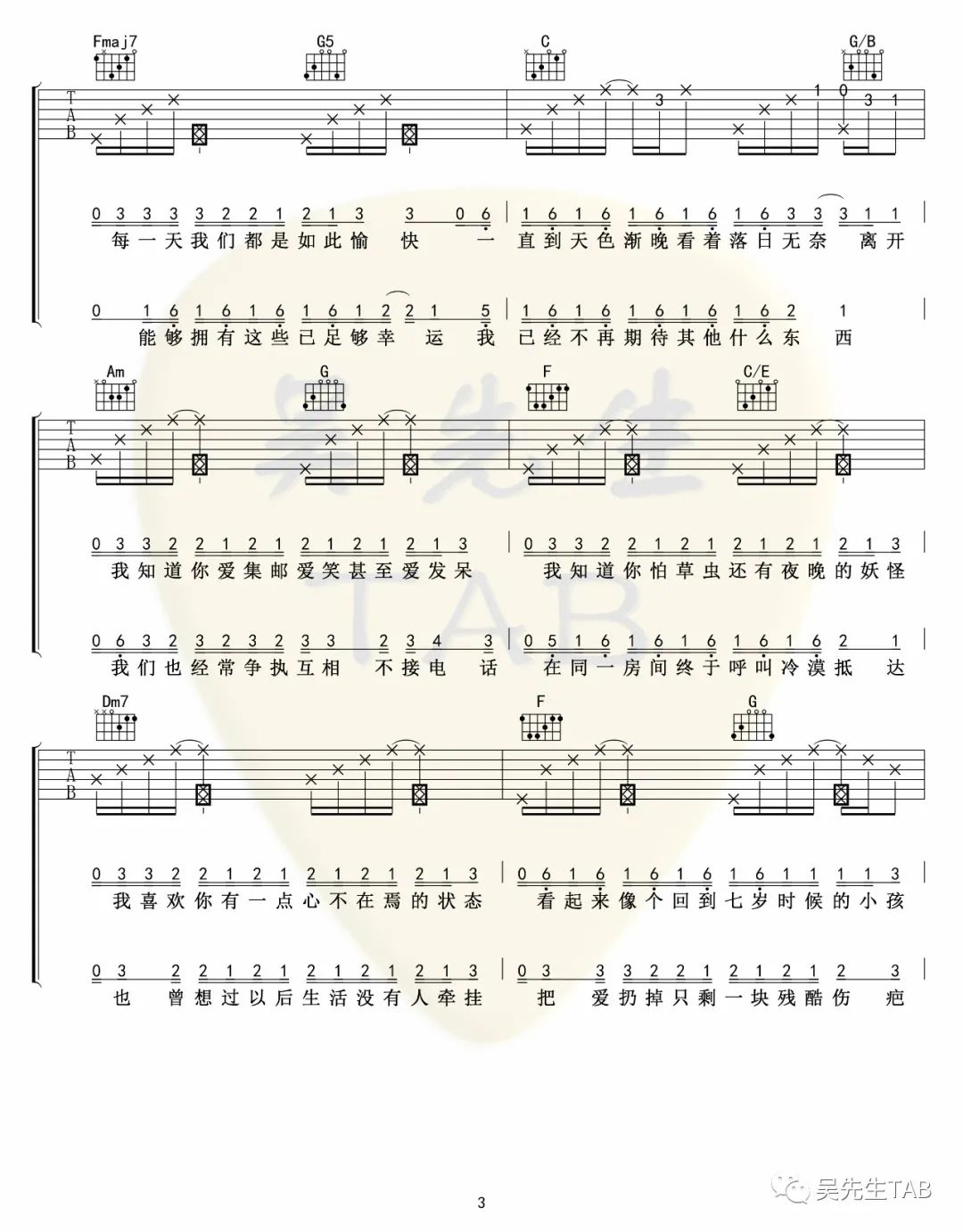 王贰浪《把回忆拼好给你》吉他谱_C调原版弹唱谱-图3