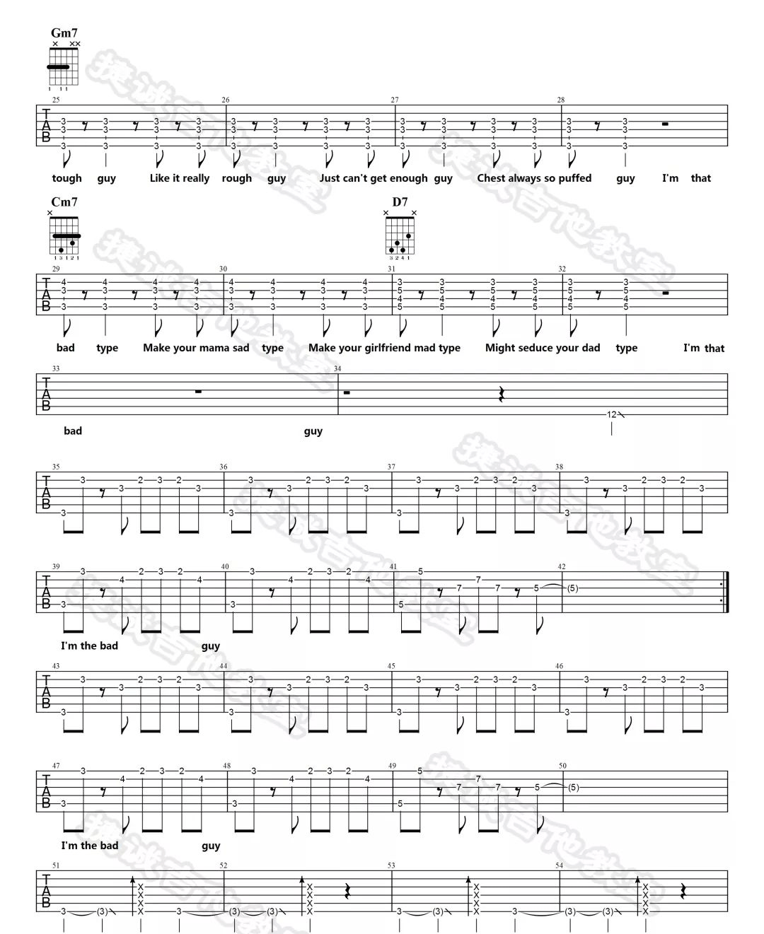Billie Eilish《Bad Guy》吉他谱_降B调指法-图2