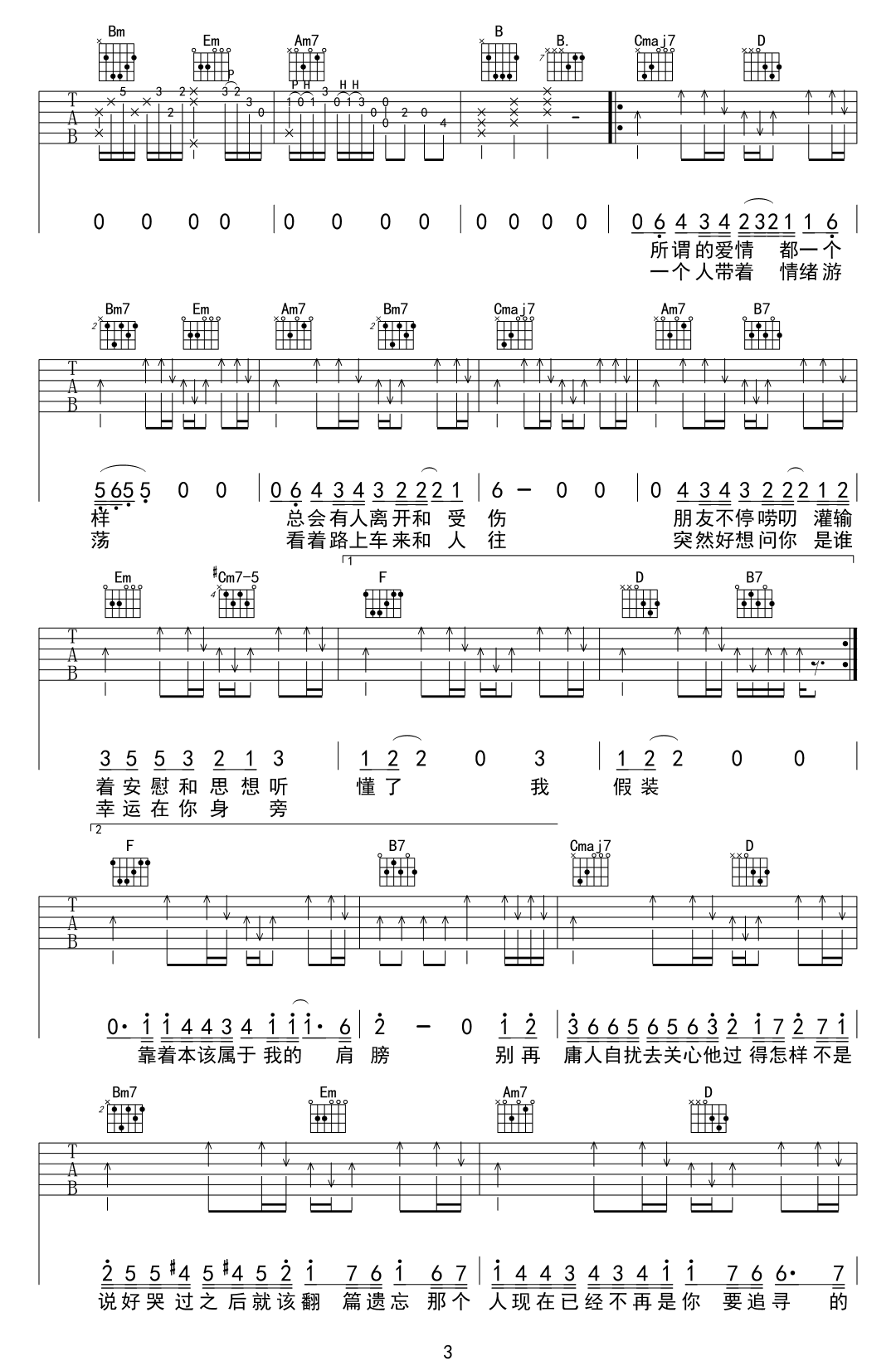 王理文《庸人自扰》吉他谱_G调指法原版弹唱谱-图3