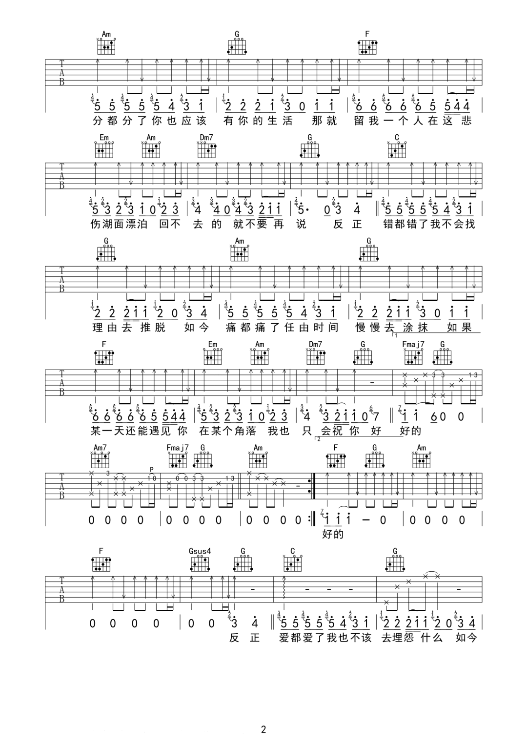 赵乃吉《错都错了》吉他谱_C调原版弹唱谱-图2