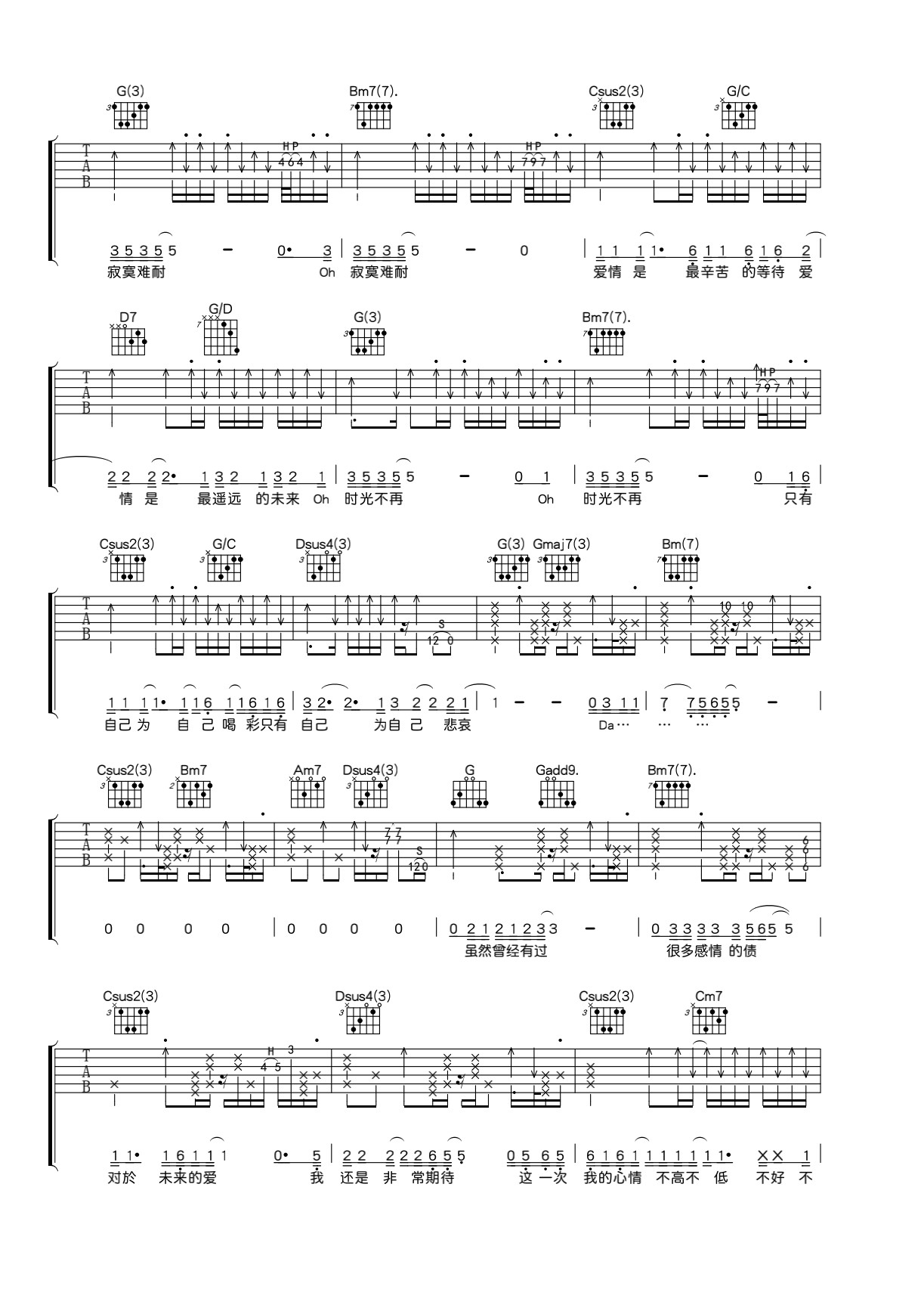 李宗盛《寂寞难耐》吉他谱_G调指法原版弹唱谱-图2