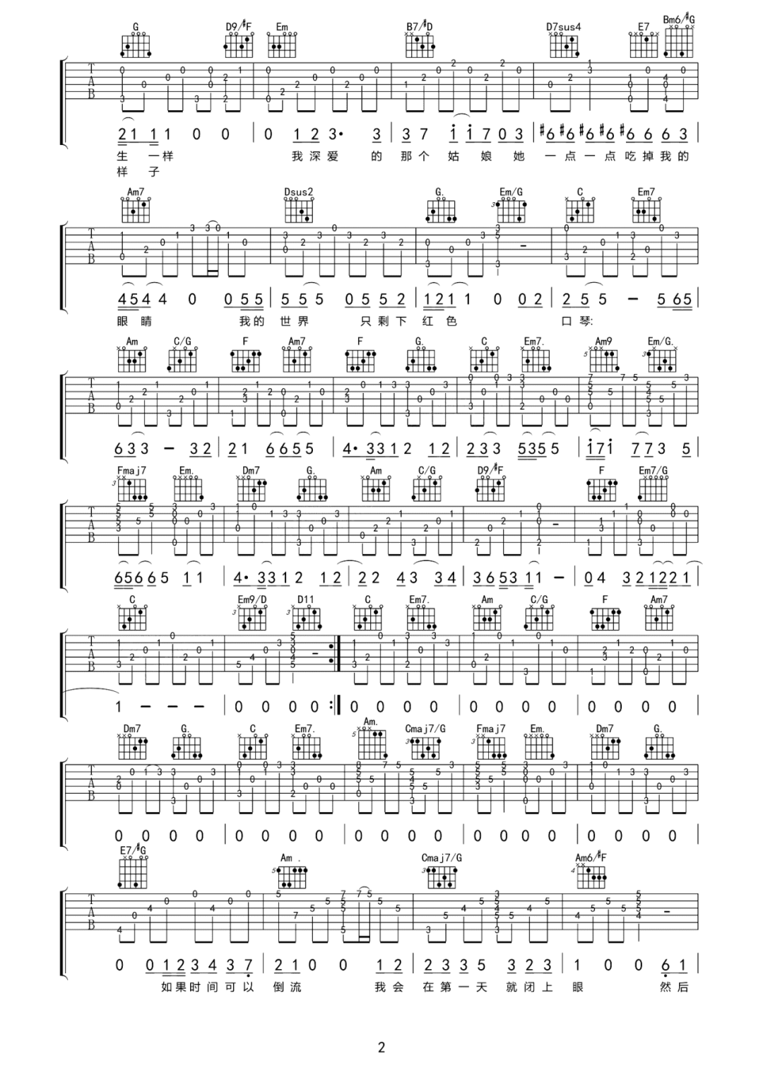 尧十三《他妈的》吉他谱_G调指法原版弹唱谱-图2