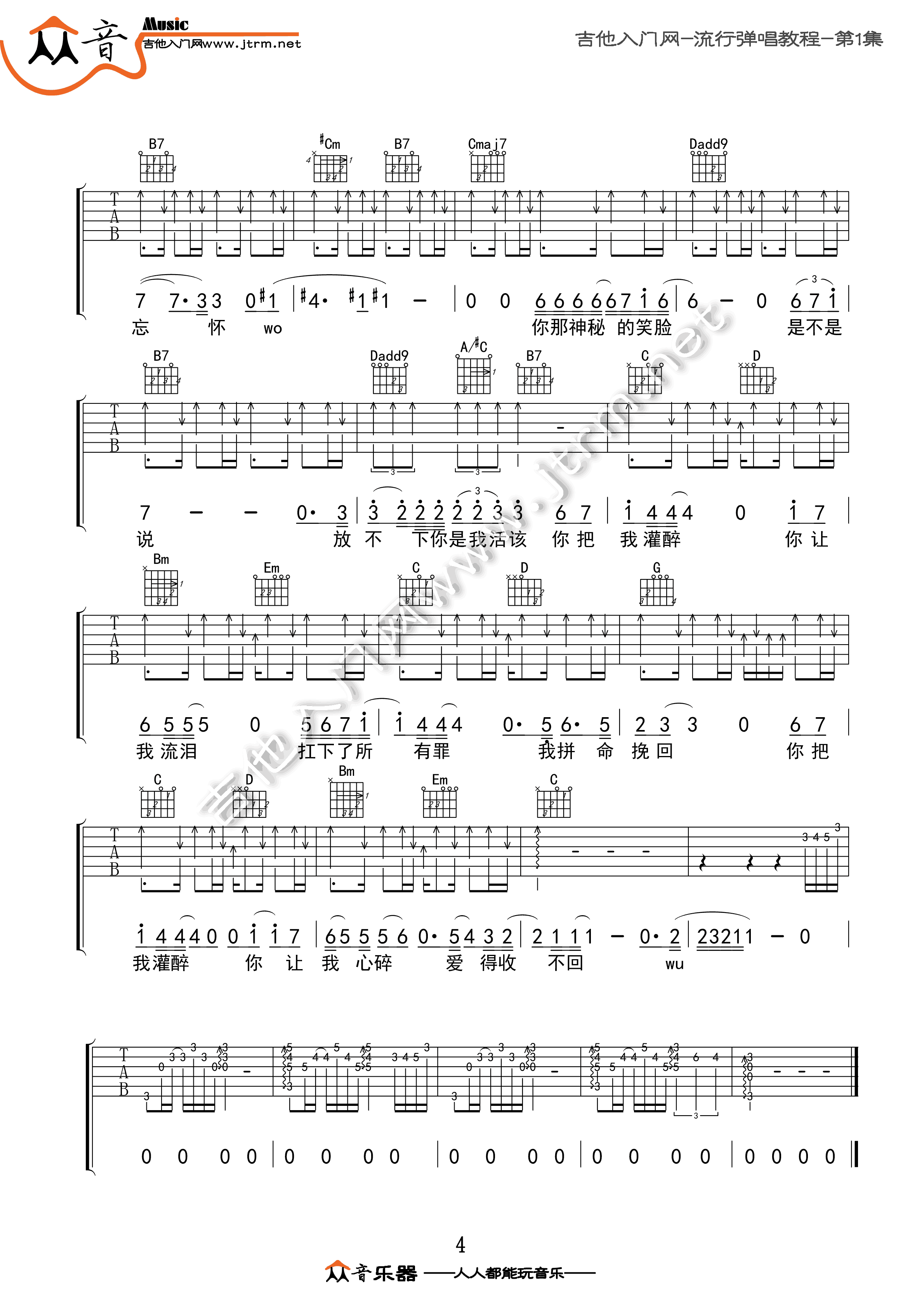 黄大炜《你把我灌醉》吉他谱_E调指法原版弹唱谱-图4