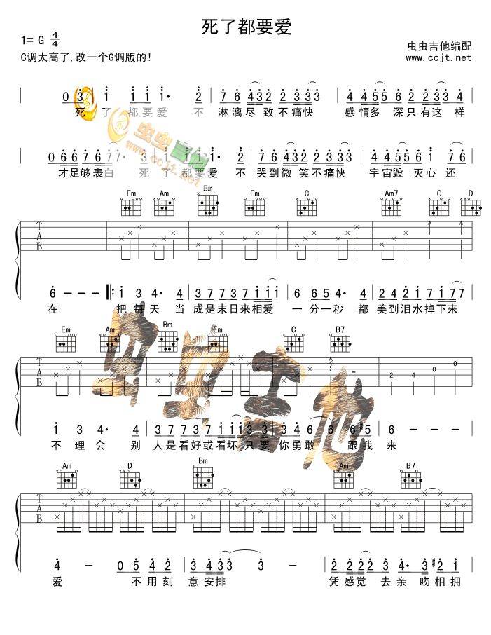信乐团《死了都要爱》吉他谱_G调指法弹唱谱-图1