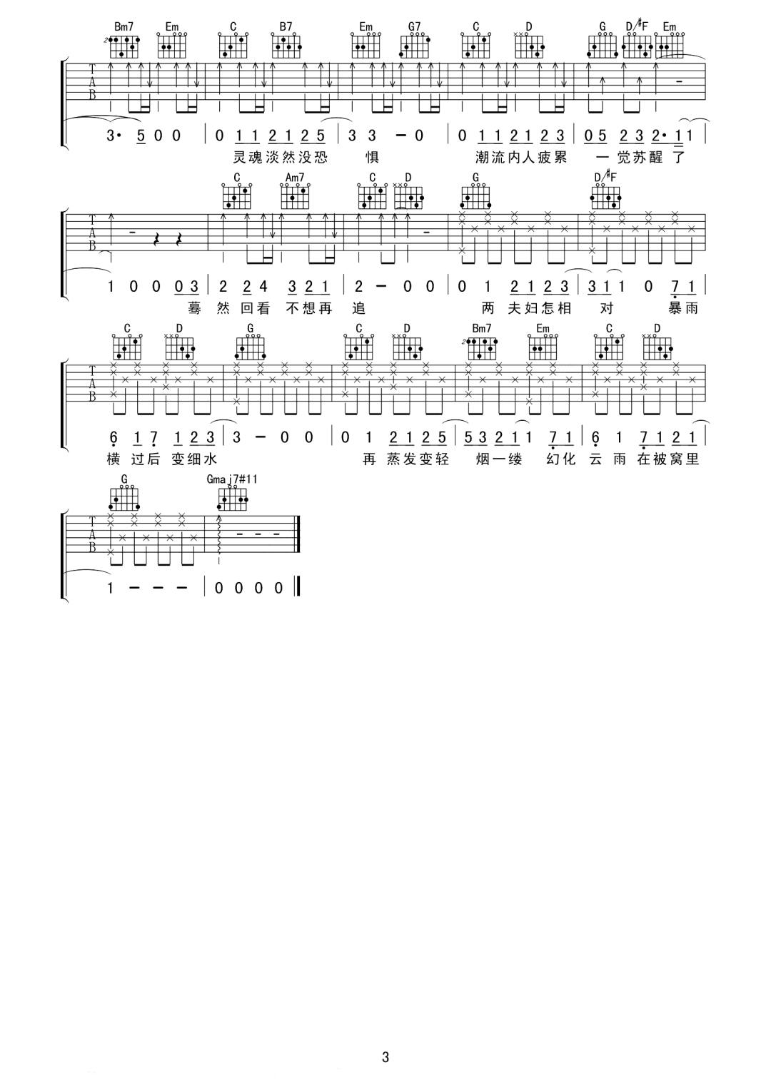 陈奕迅《床头床尾》吉他谱_G调指法原版弹唱谱-图3