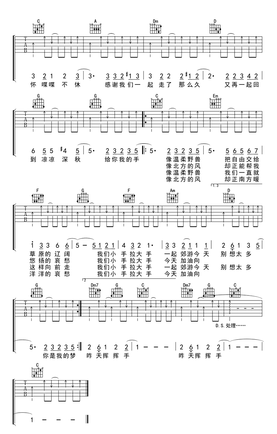 梁静茹《小手拉大手》吉他谱_C调指法弹唱谱-图2