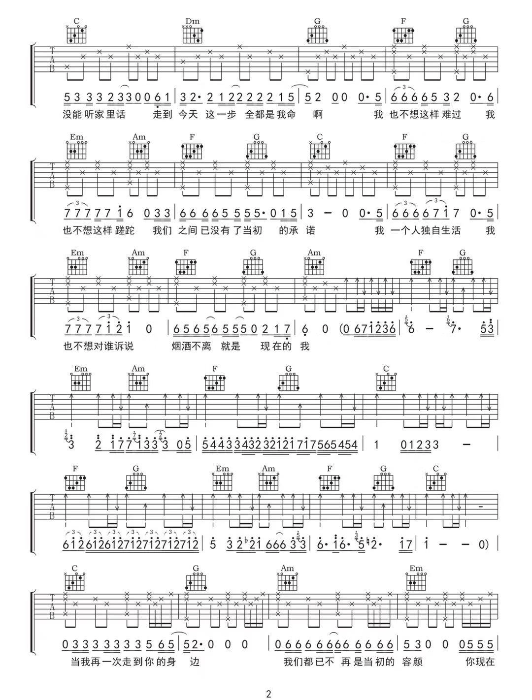 是你大哥阿《孤独》吉他谱_C调原版弹唱谱-图2