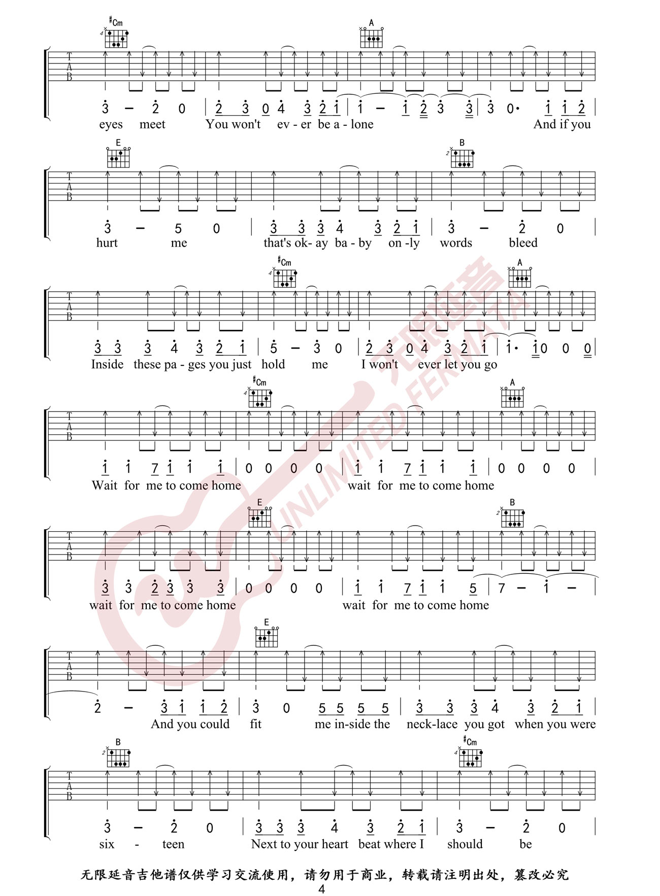 Ed Sheeran《Photograph》吉他谱_E调原版弹唱谱-图4