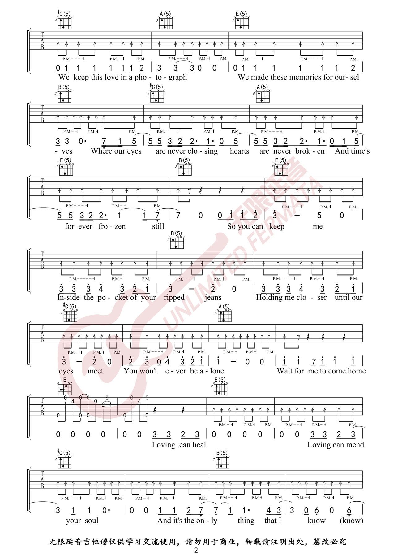 Ed Sheeran《Photograph》吉他谱_E调原版弹唱谱-图2