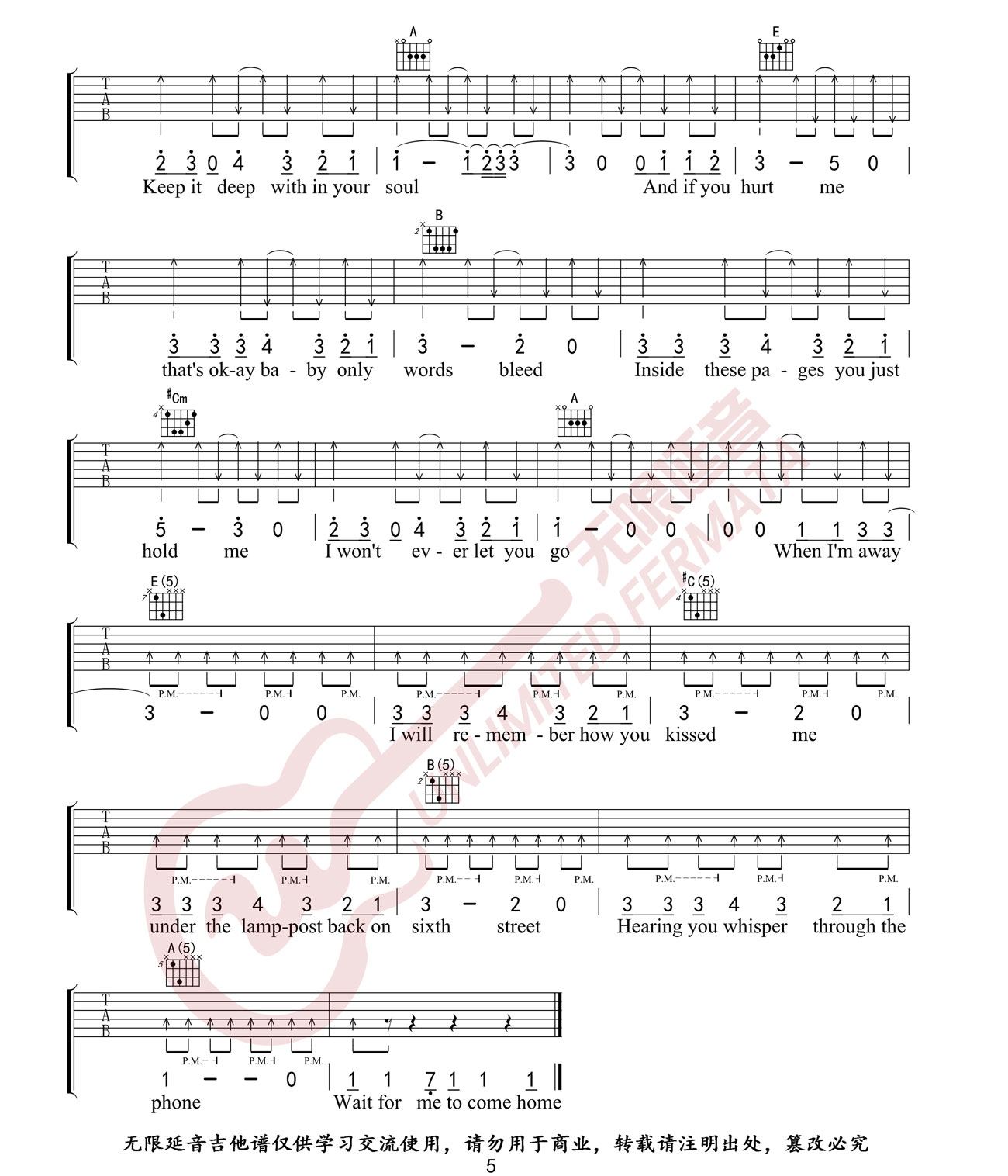 Ed Sheeran《Photograph》吉他谱_E调原版弹唱谱-图5