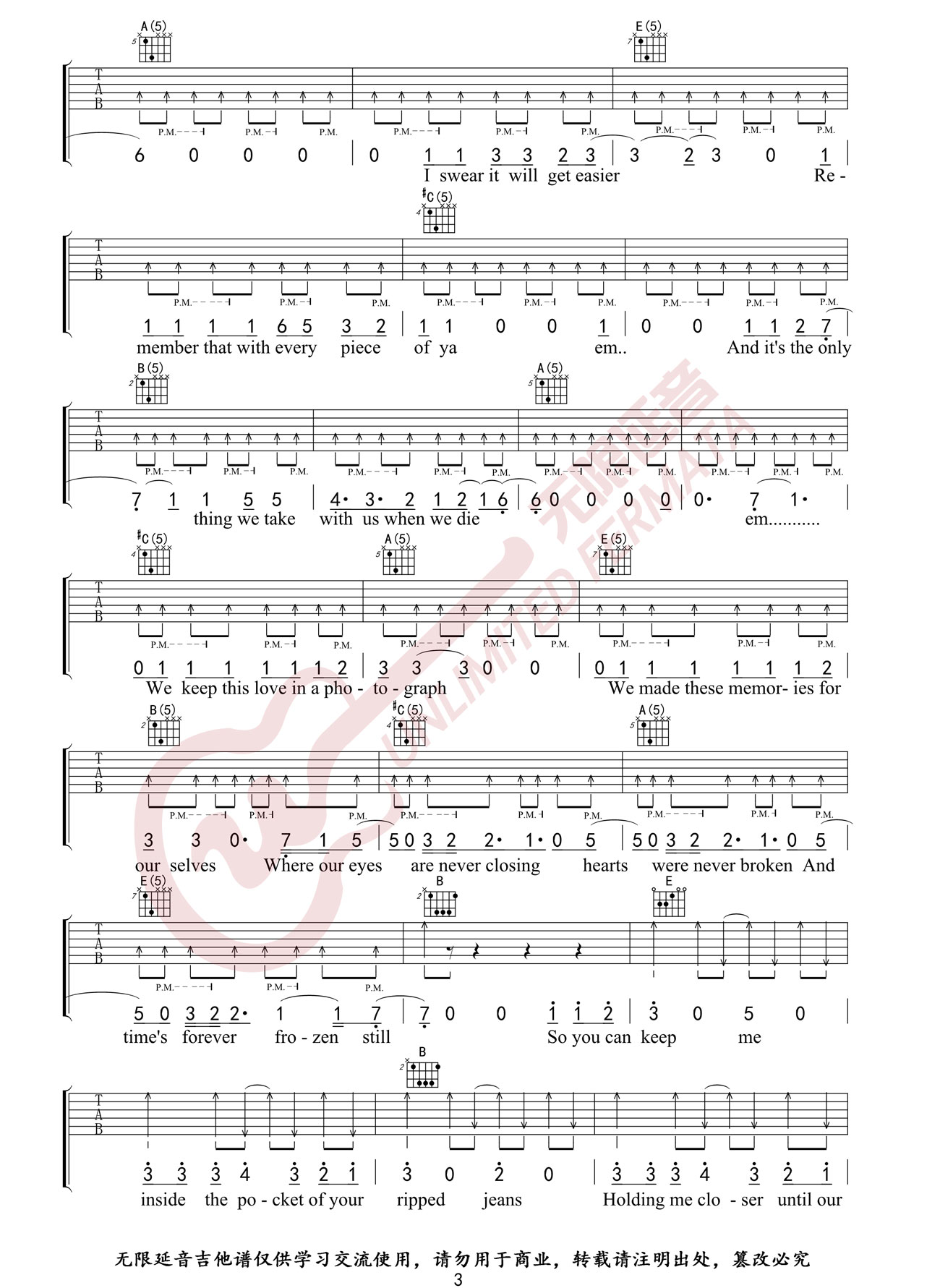 Ed Sheeran《Photograph》吉他谱_E调原版弹唱谱-图3