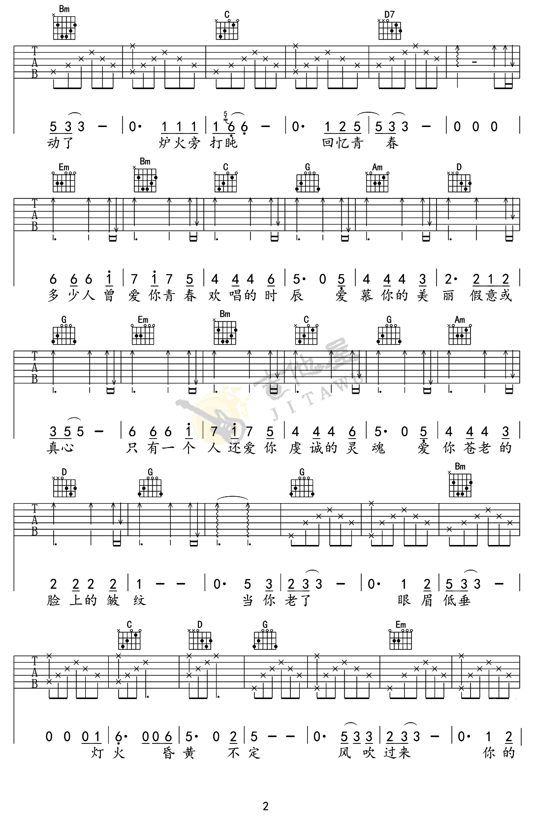 莫文蔚《当你老了》吉他谱_G调指法原版弹唱谱-图2