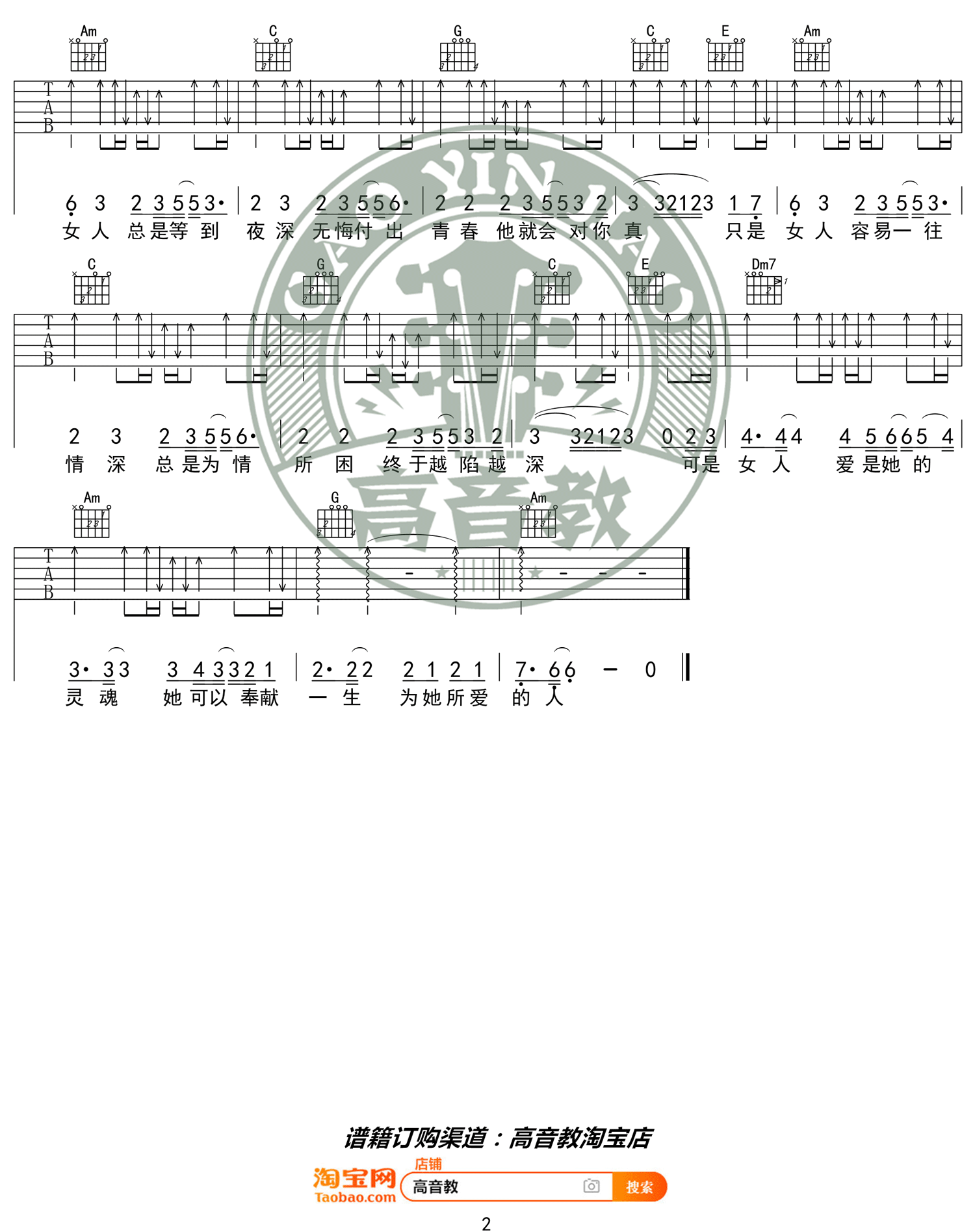 梁静茹《问》吉他谱_C调指法简单版弹唱谱-图2