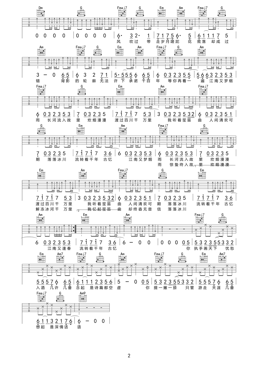 喔喔《故里逢春》吉他谱_C调指法原版弹唱谱-图2