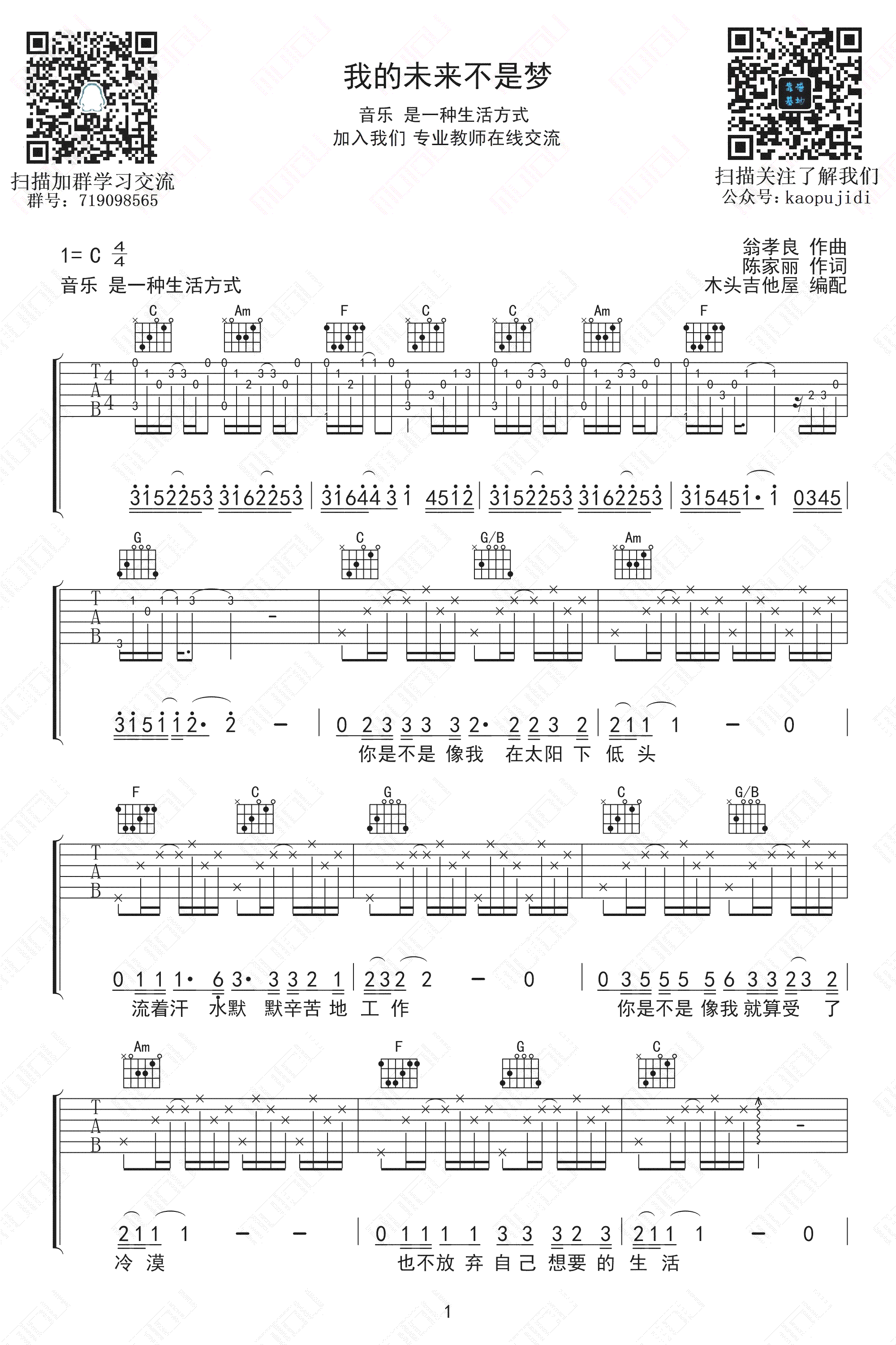 张雨生《我的未来不是梦》吉他谱_D调原版-图1