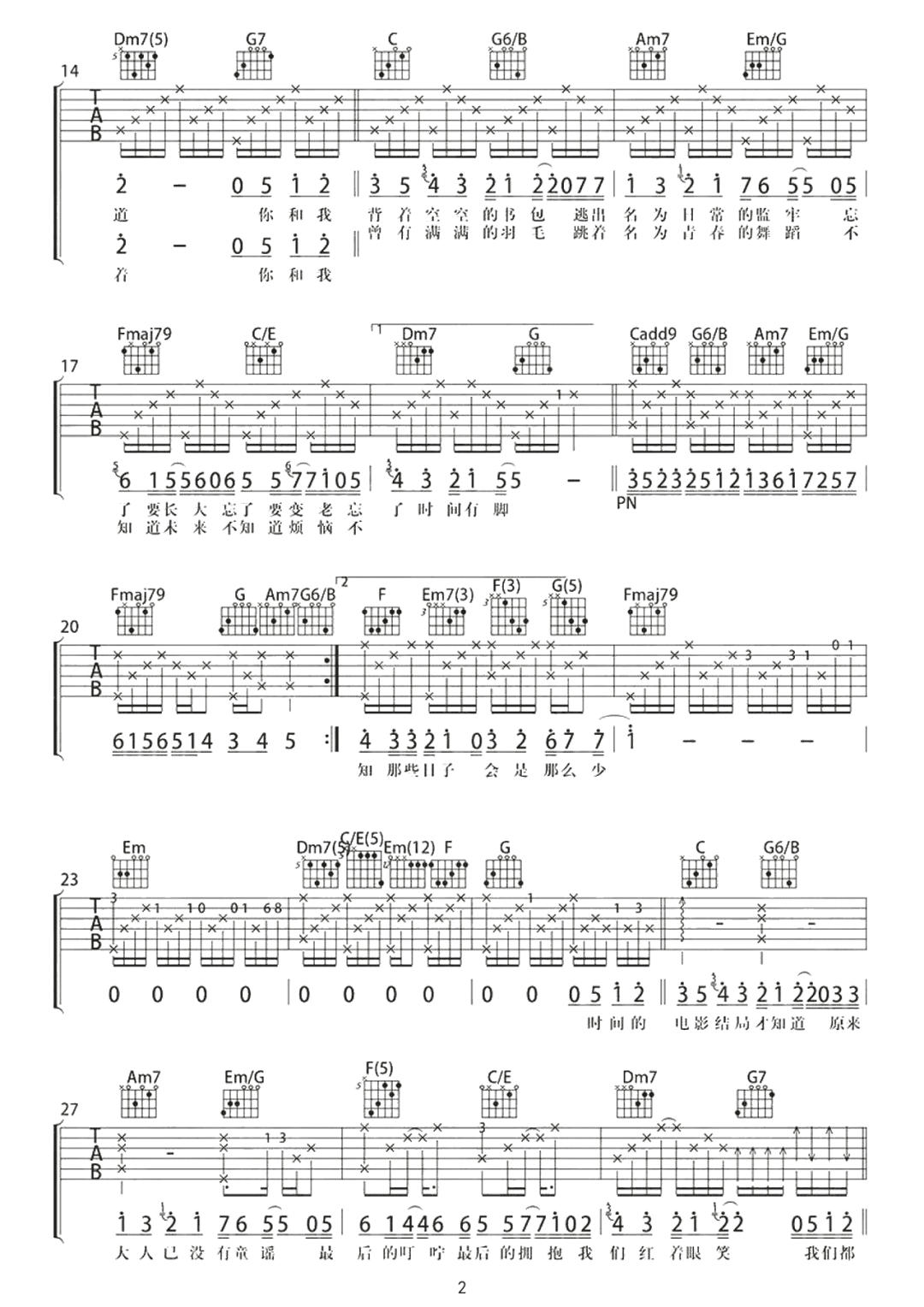 五月天《好好(想把你写成一首歌)》吉他谱_C调-图2
