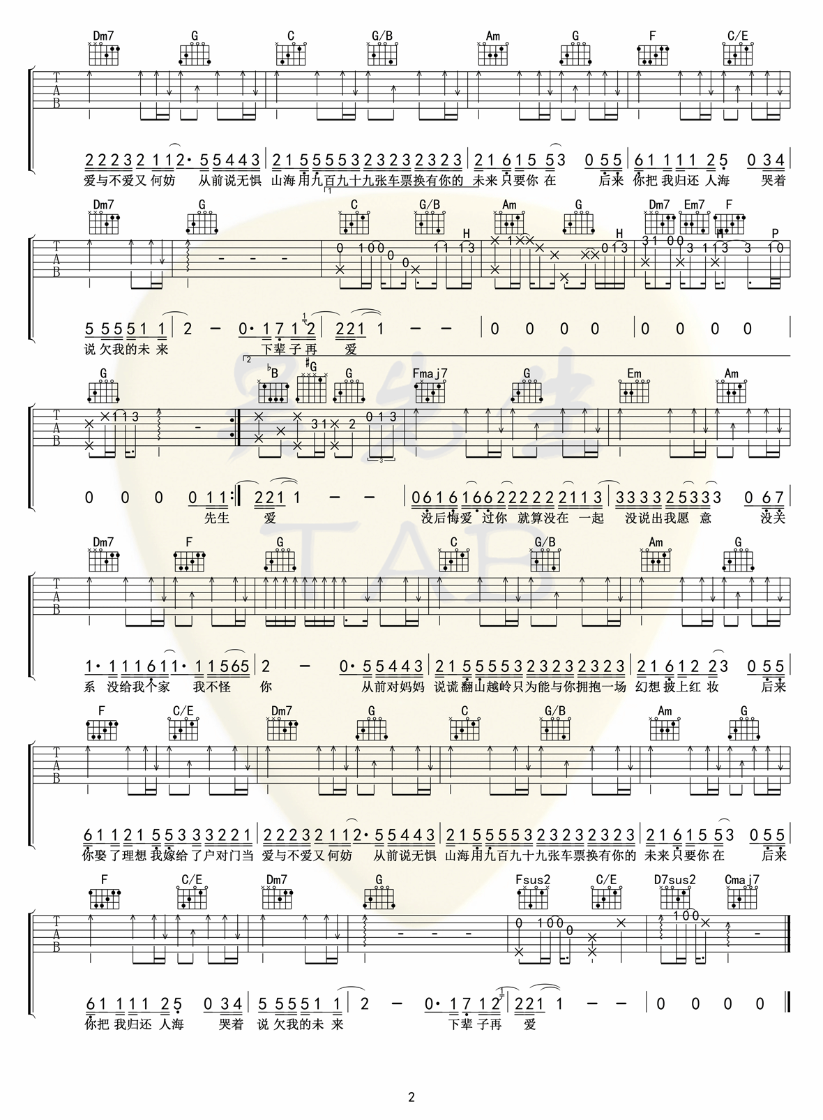 小阿七《从前说》吉他谱_C调指法弹唱谱-图2
