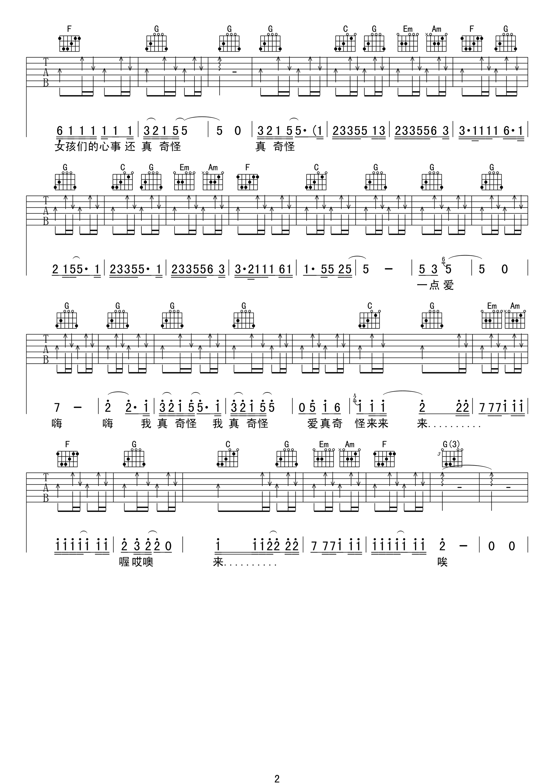 任贤齐《对面的女孩看过来》吉他谱_C调指法-图2