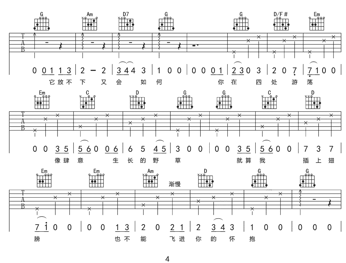 张希《时间旅客》吉他谱_G调原版弹唱谱-图4