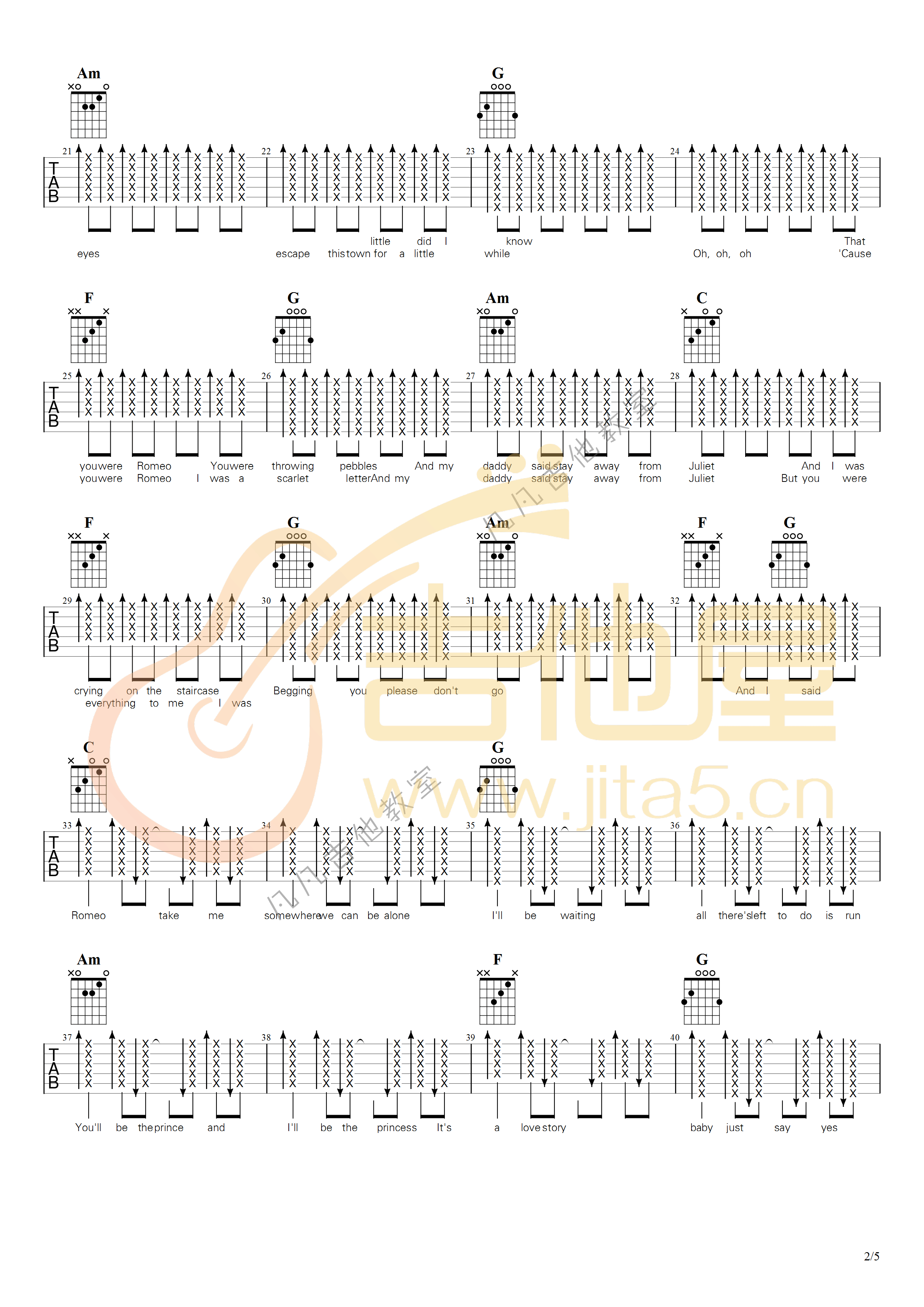 Taylor Swift《Love Story》吉他谱_C调指法-图2