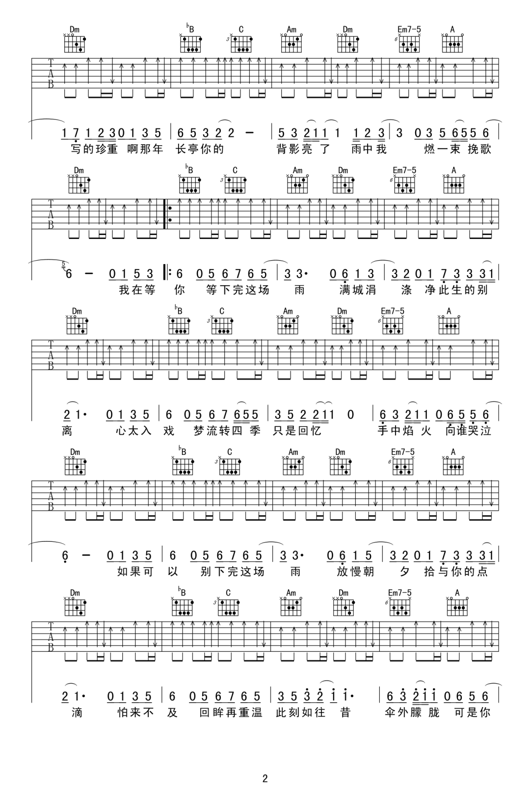 后弦《下完这场雨》吉他谱_F调扫弦版-图2
