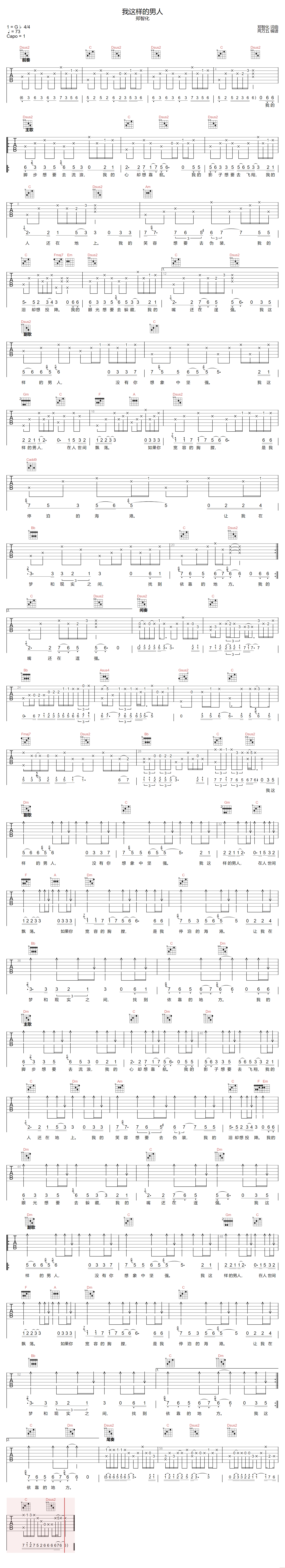 郑智化《我这样的男人》吉他谱_F调原版弹唱谱-图1