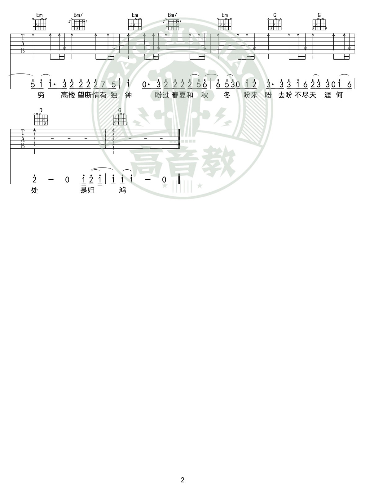 杨胖雨《情深深雨蒙蒙》吉他谱_G调指法简单版-图2