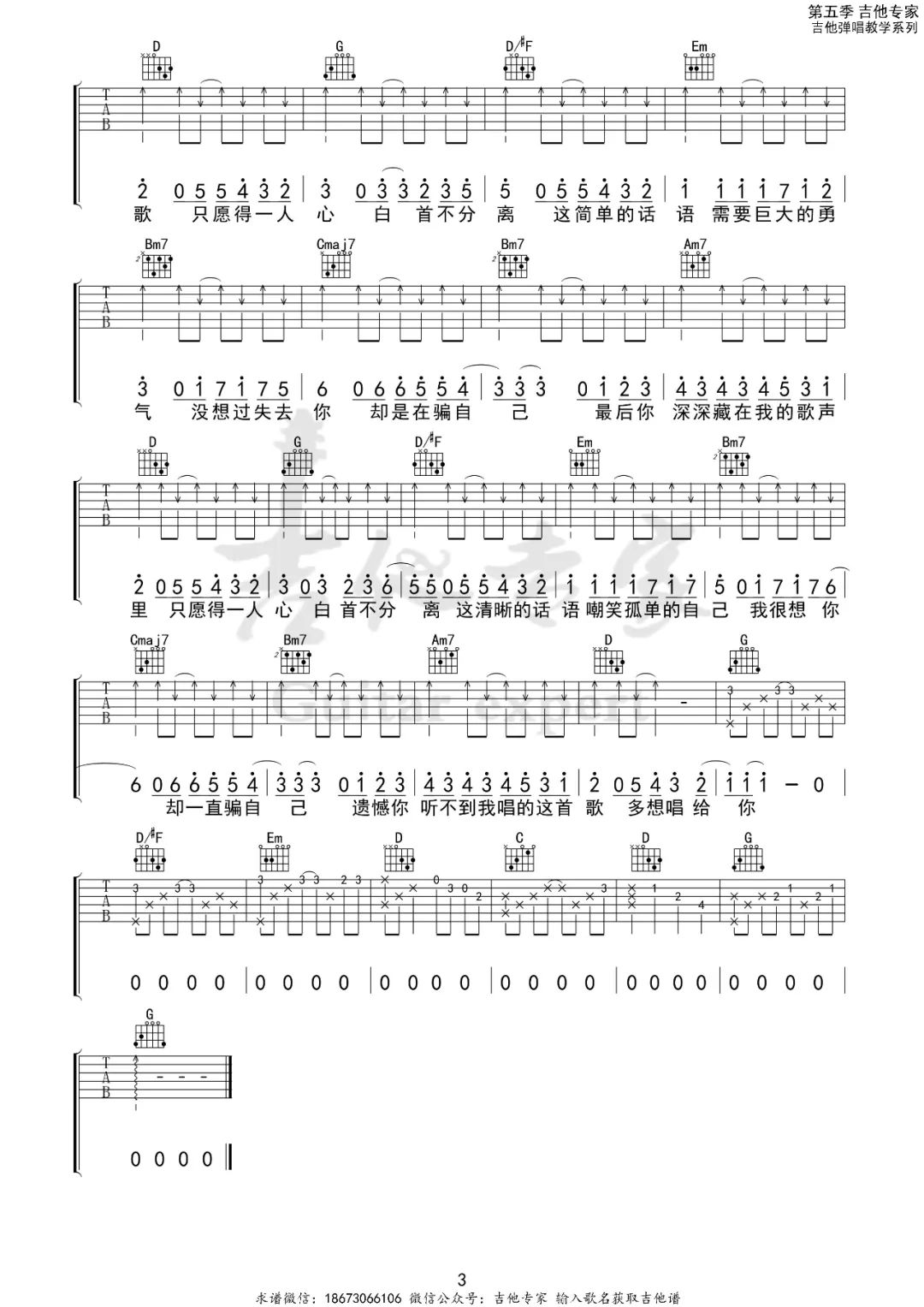李行亮《愿得一人心》吉他谱_G调原版弹唱谱-图3
