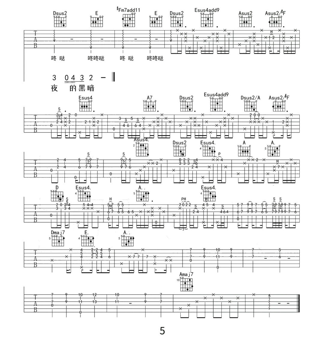 梁博《日落大道》吉他谱_A调指法弹唱谱-图5