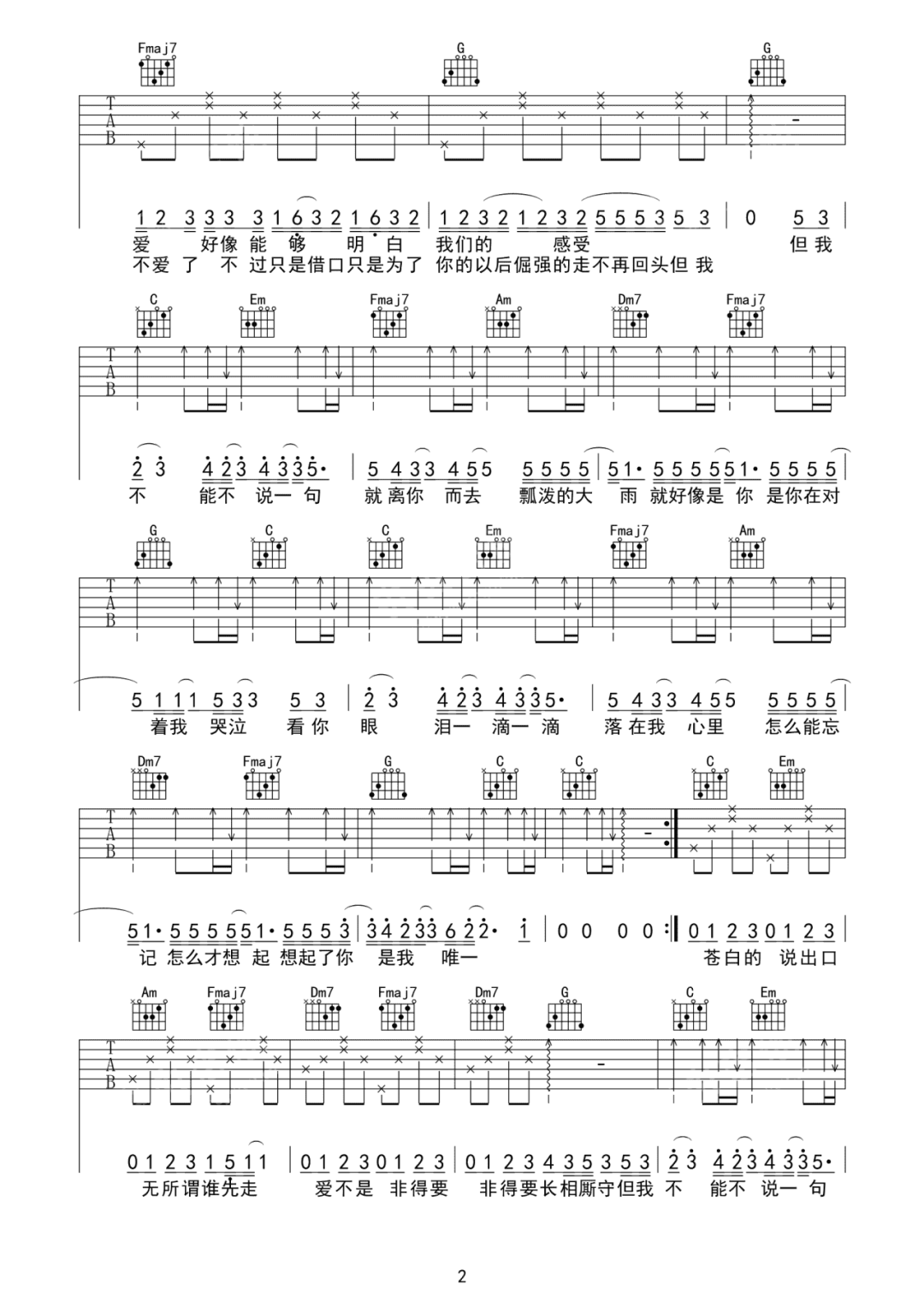 队长《可能》吉他谱_C调指法原版弹唱谱-图2