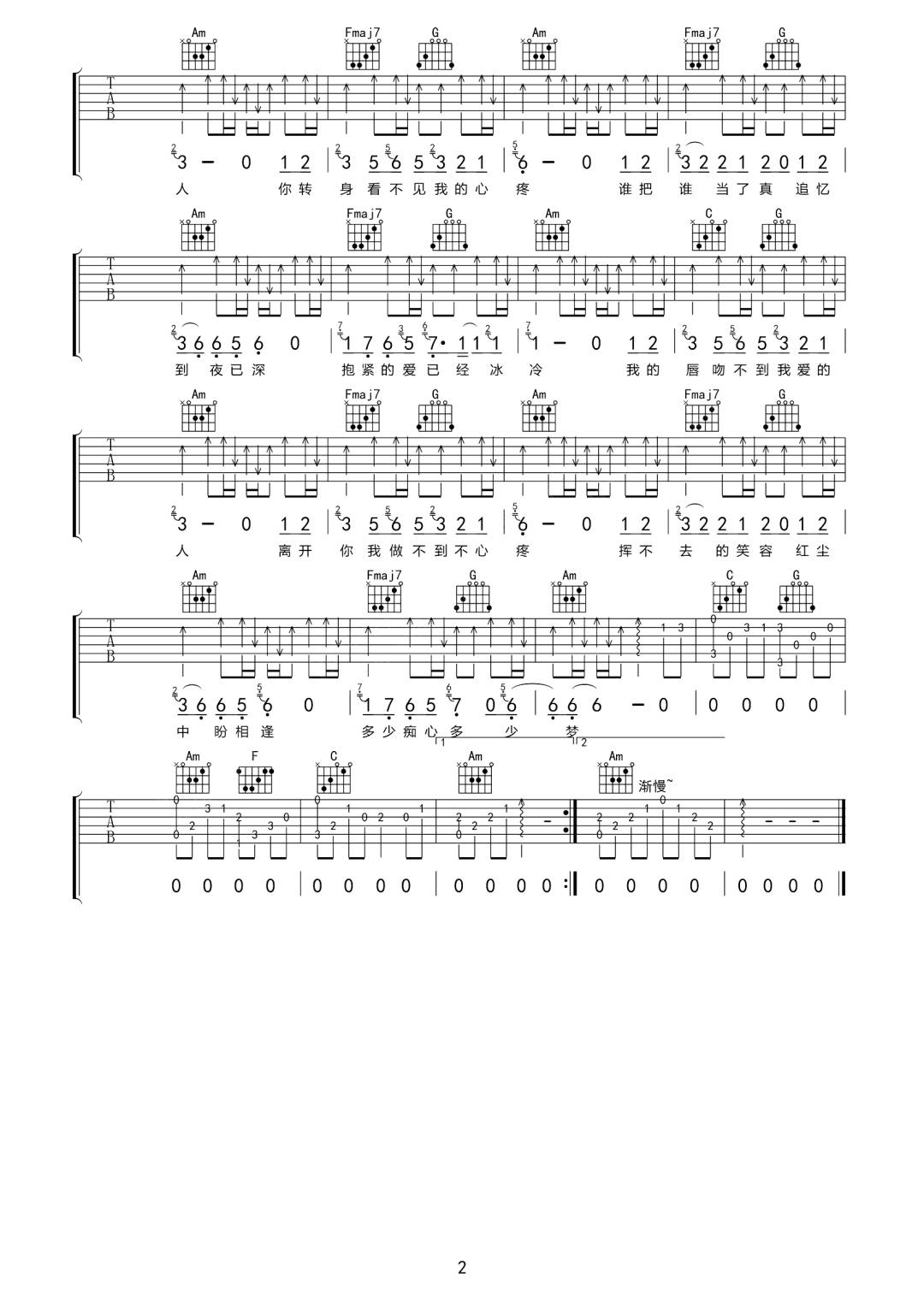 王奕心《我的唇吻不到我爱的人》吉他谱_C调_吉他弹唱吉他谱-图2