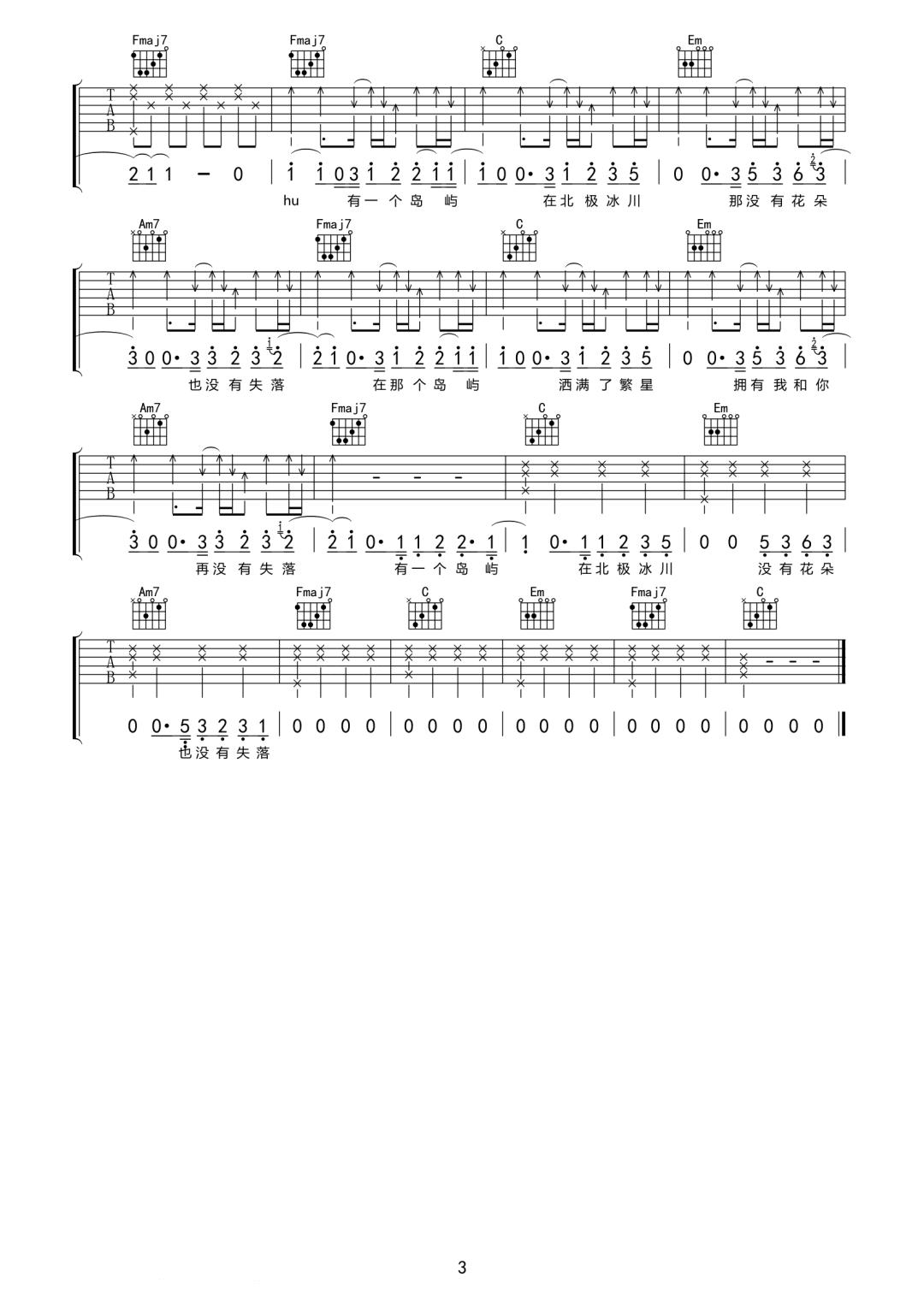 棱镜乐队《岛屿》吉他谱_C调指法原版弹唱谱-图3