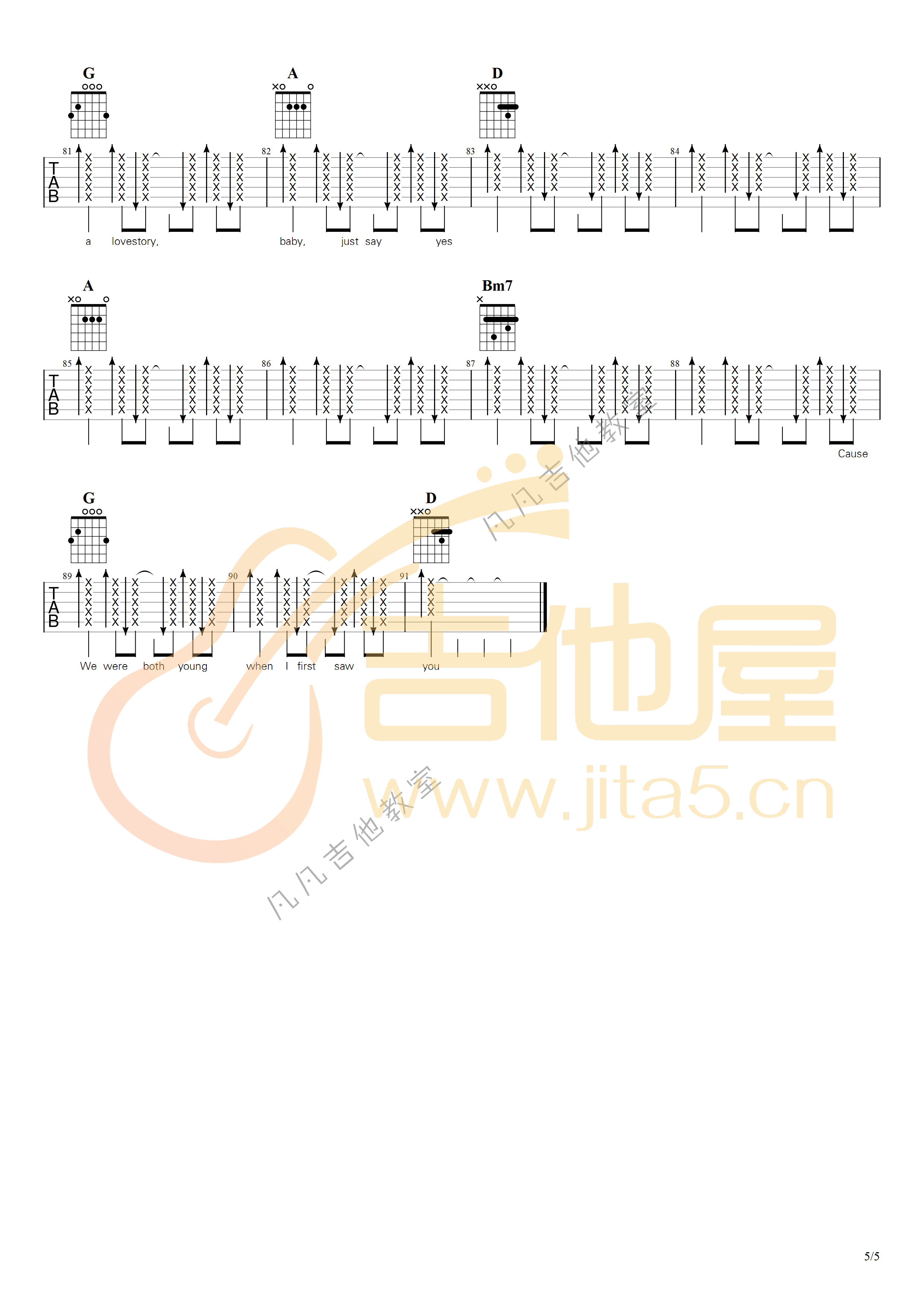 Taylor Swift《Love Story》吉他谱_C调指法-图5