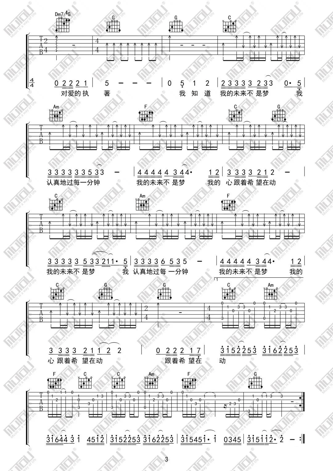 张雨生《我的未来不是梦》吉他谱_D调原版-图3