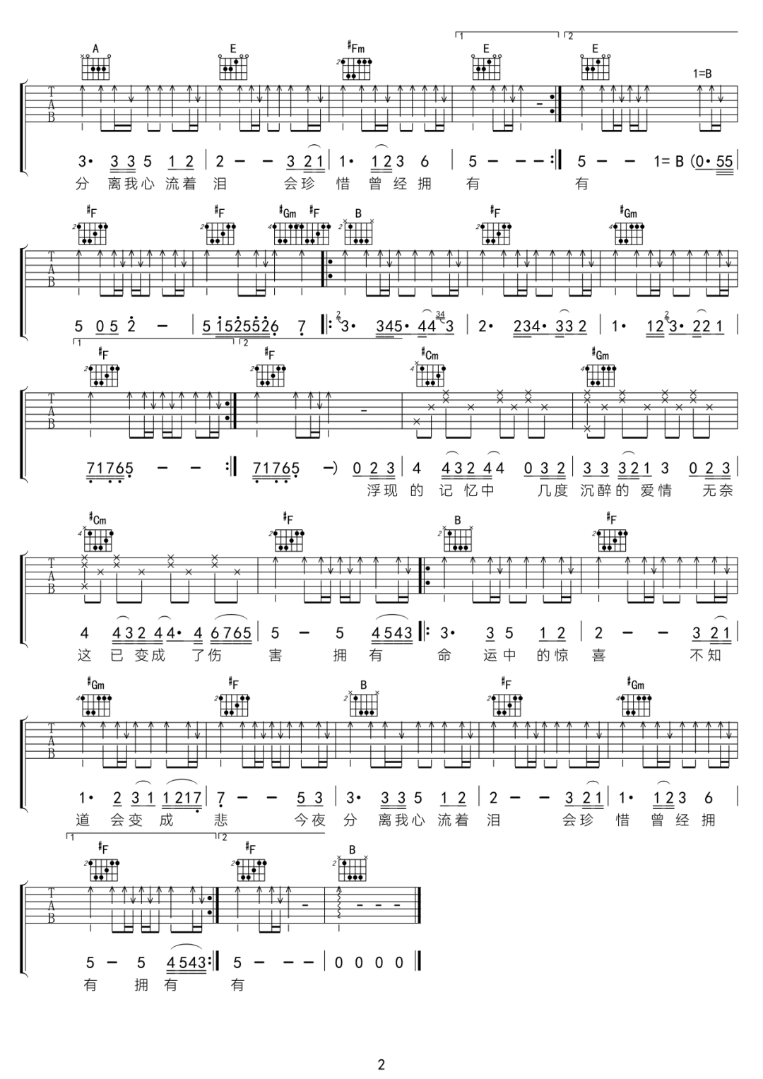 Beyond《曾经拥有》吉他谱_A调原版弹唱谱-图2